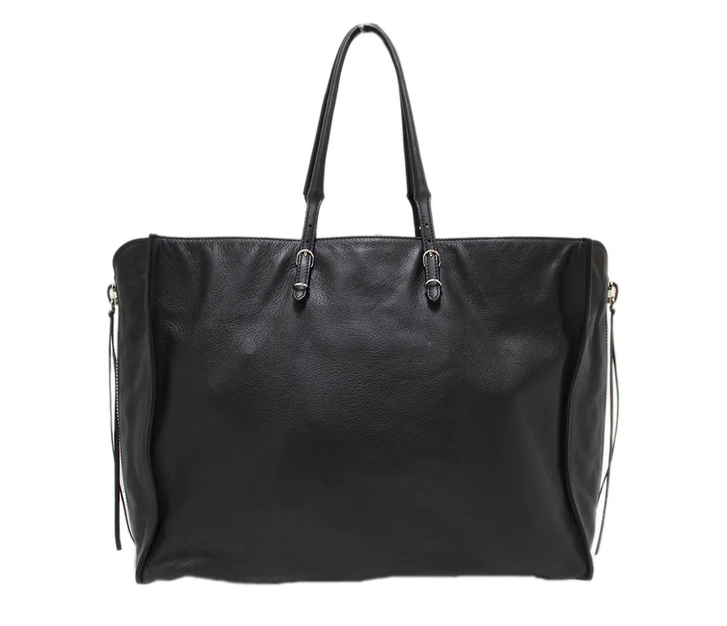 Authentic Balenciaga Black Calfskin Leather Papier Ledger Zip Around Bag