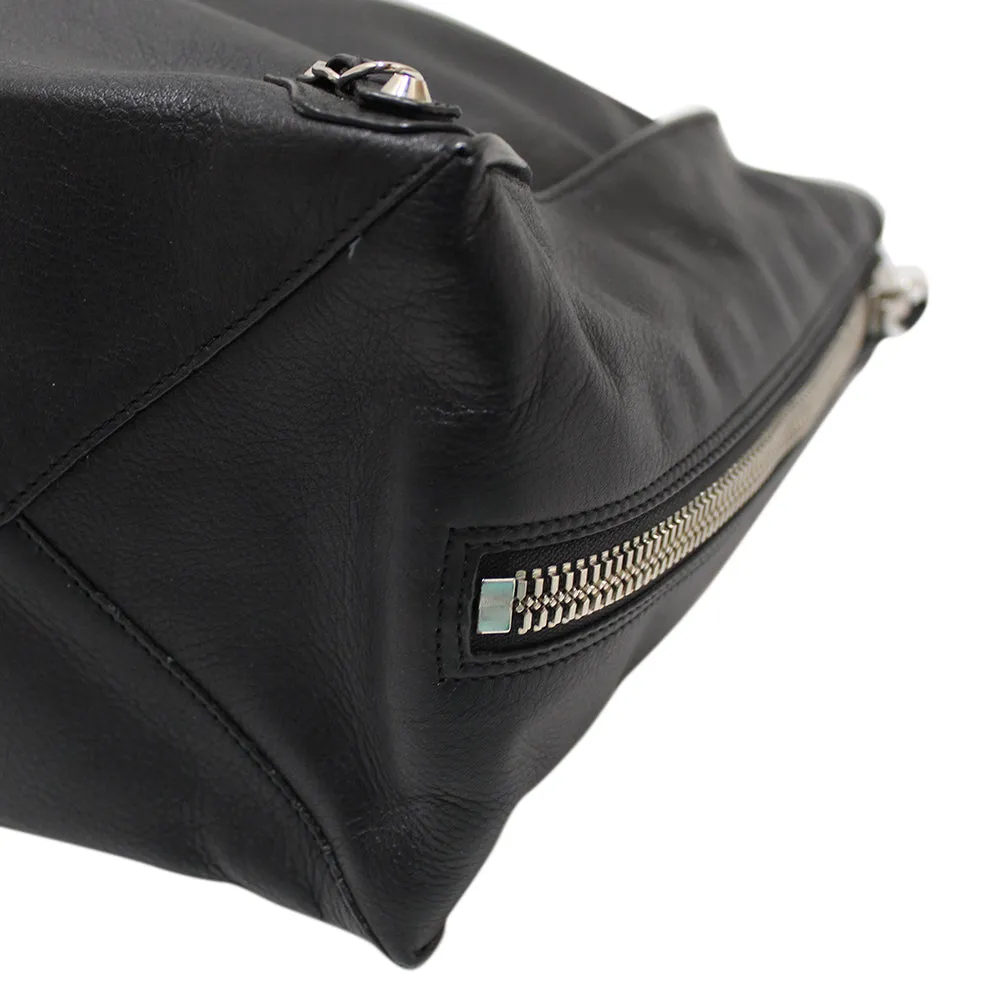 Authentic Balenciaga Black Calfskin Leather Papier Ledger Zip Around Bag
