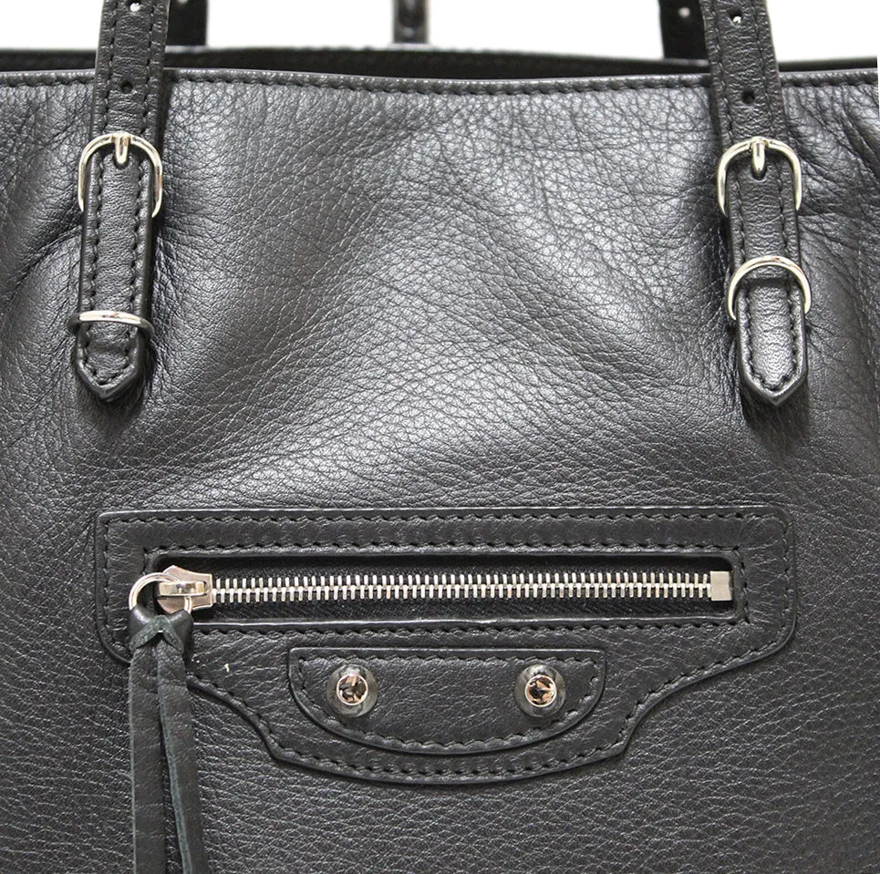 Authentic Balenciaga Black Calfskin Leather Papier Ledger Zip Around Bag