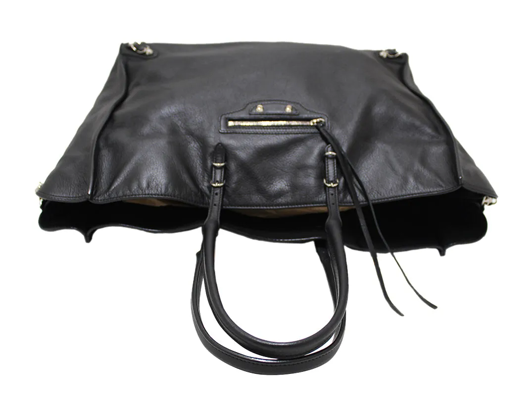 Authentic Balenciaga Black Calfskin Leather Papier Ledger Zip Around Bag
