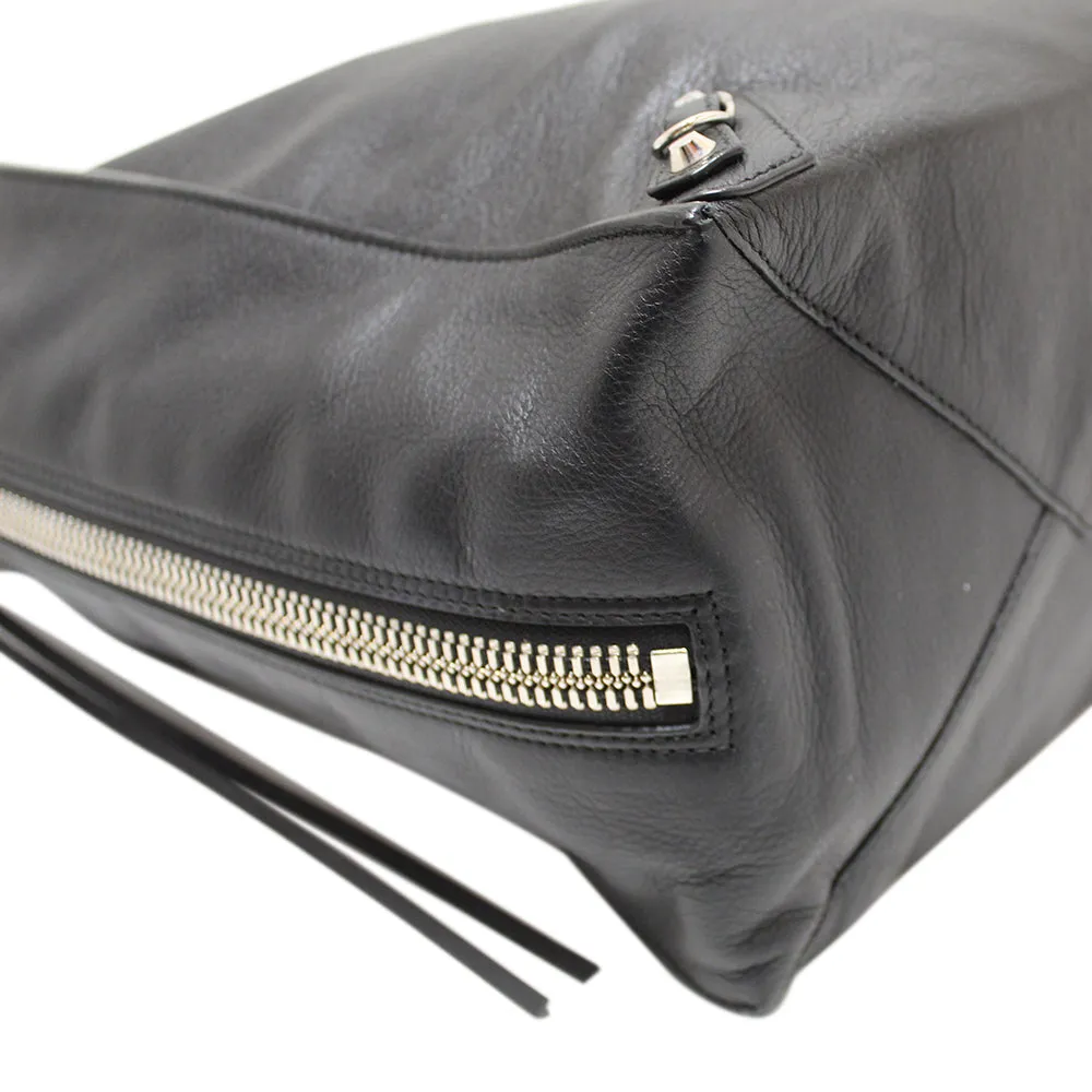 Authentic Balenciaga Black Calfskin Leather Papier Ledger Zip Around Bag
