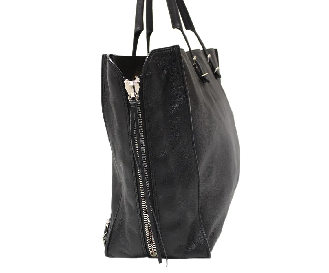 Authentic Balenciaga Black Calfskin Leather Papier Ledger Zip Around Bag