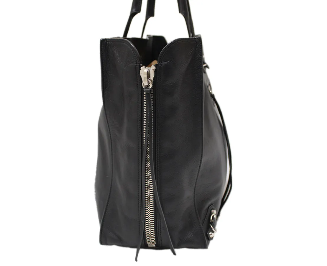 Authentic Balenciaga Black Calfskin Leather Papier Ledger Zip Around Bag