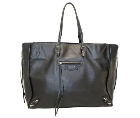 Authentic Balenciaga Black Calfskin Leather Papier Ledger Zip Around Bag