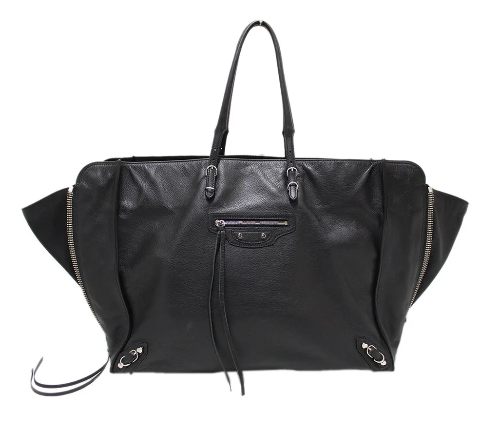 Authentic Balenciaga Black Calfskin Leather Papier Ledger Zip Around Bag