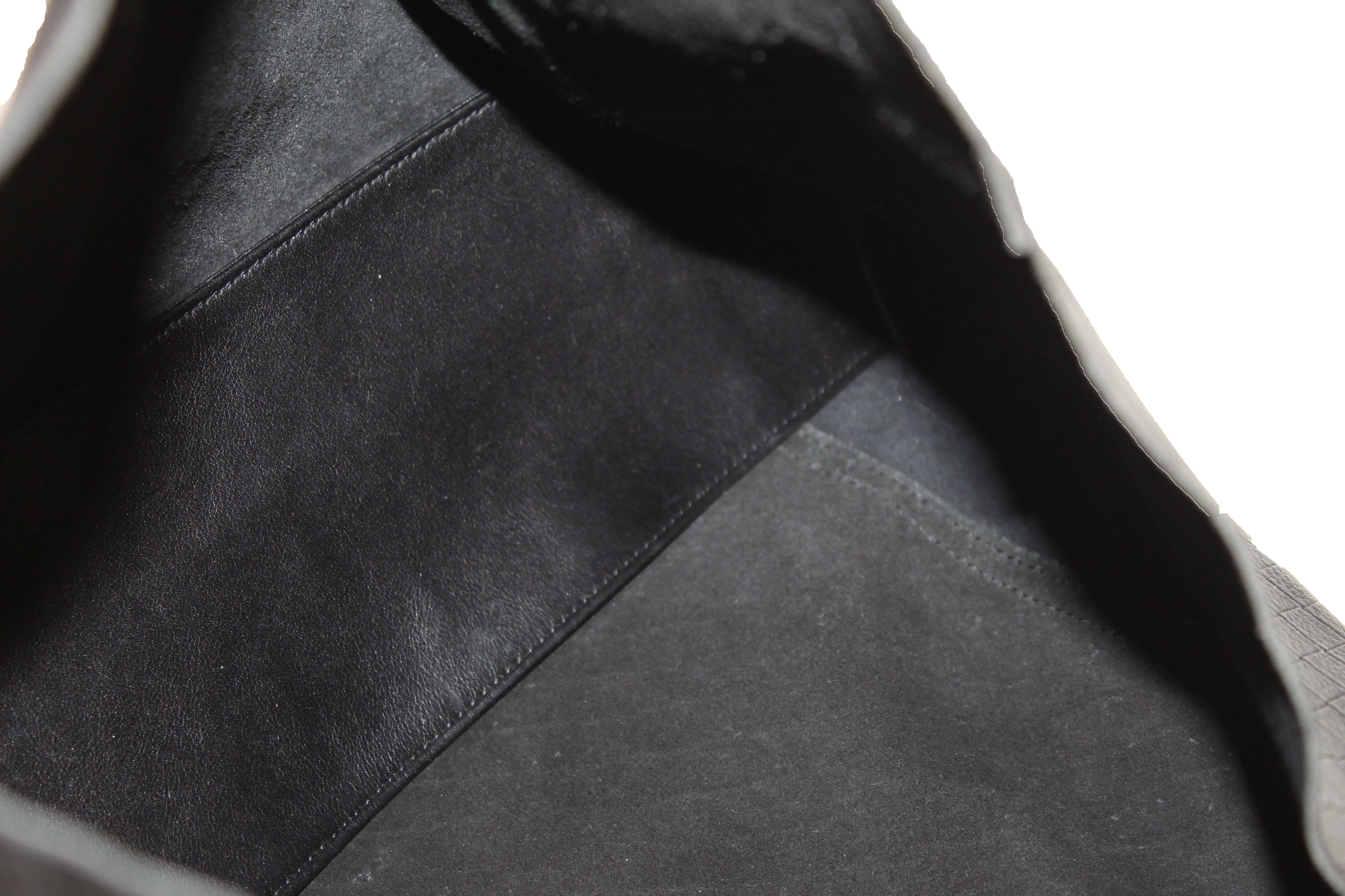 Authentic Bottega Veneta Intrecciato Embossed Black Leather Tote