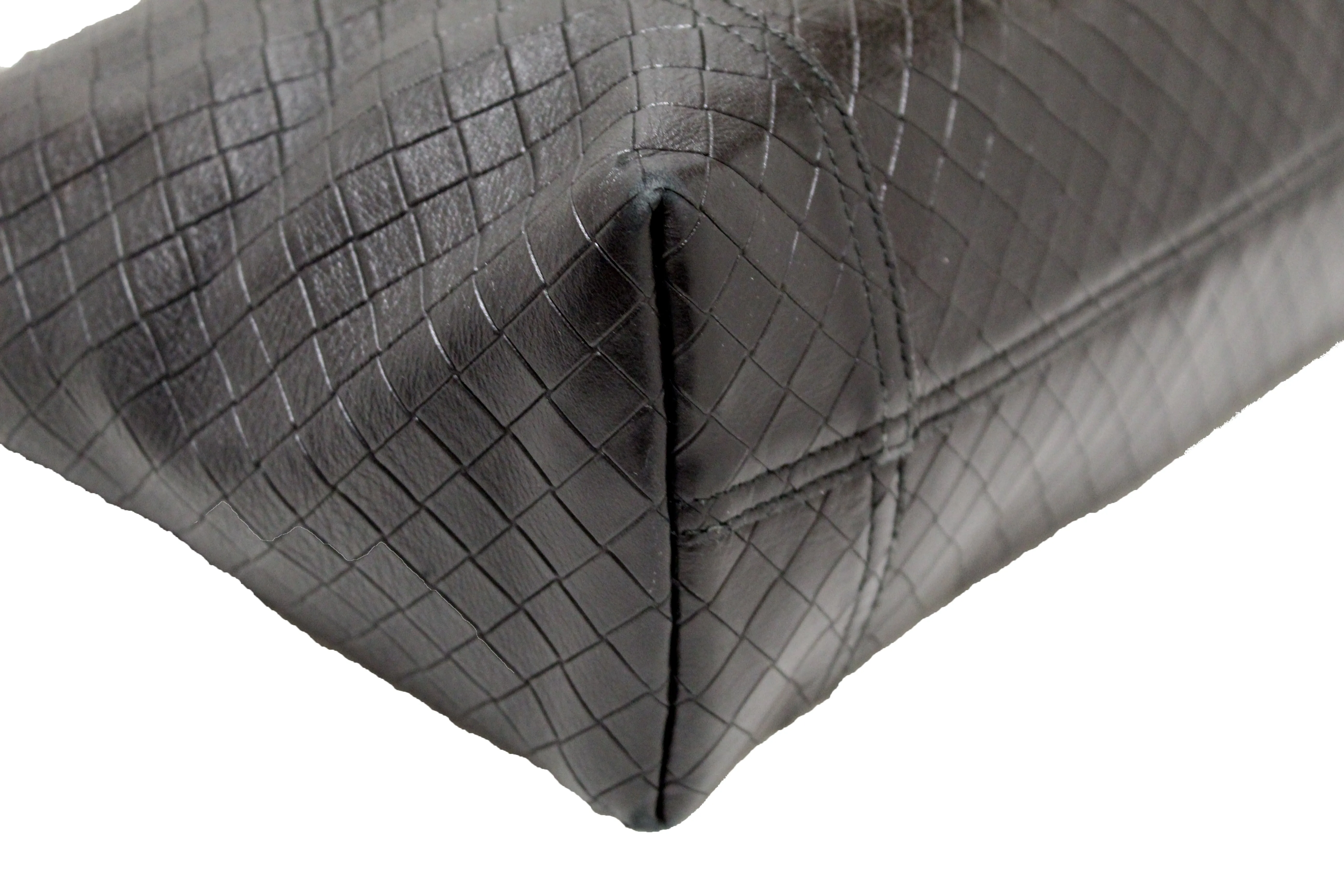 Authentic Bottega Veneta Intrecciato Embossed Black Leather Tote