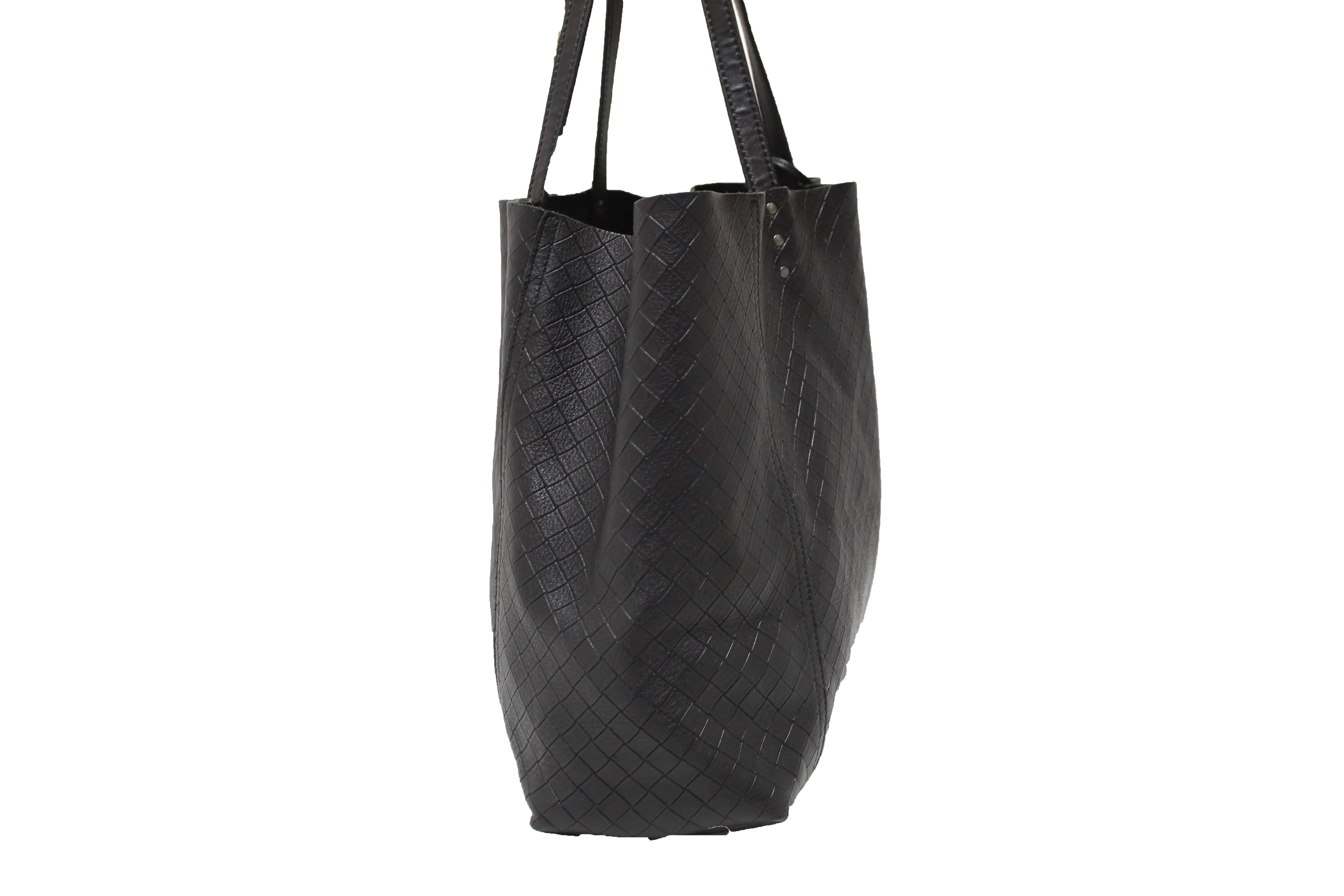 Authentic Bottega Veneta Intrecciato Embossed Black Leather Tote
