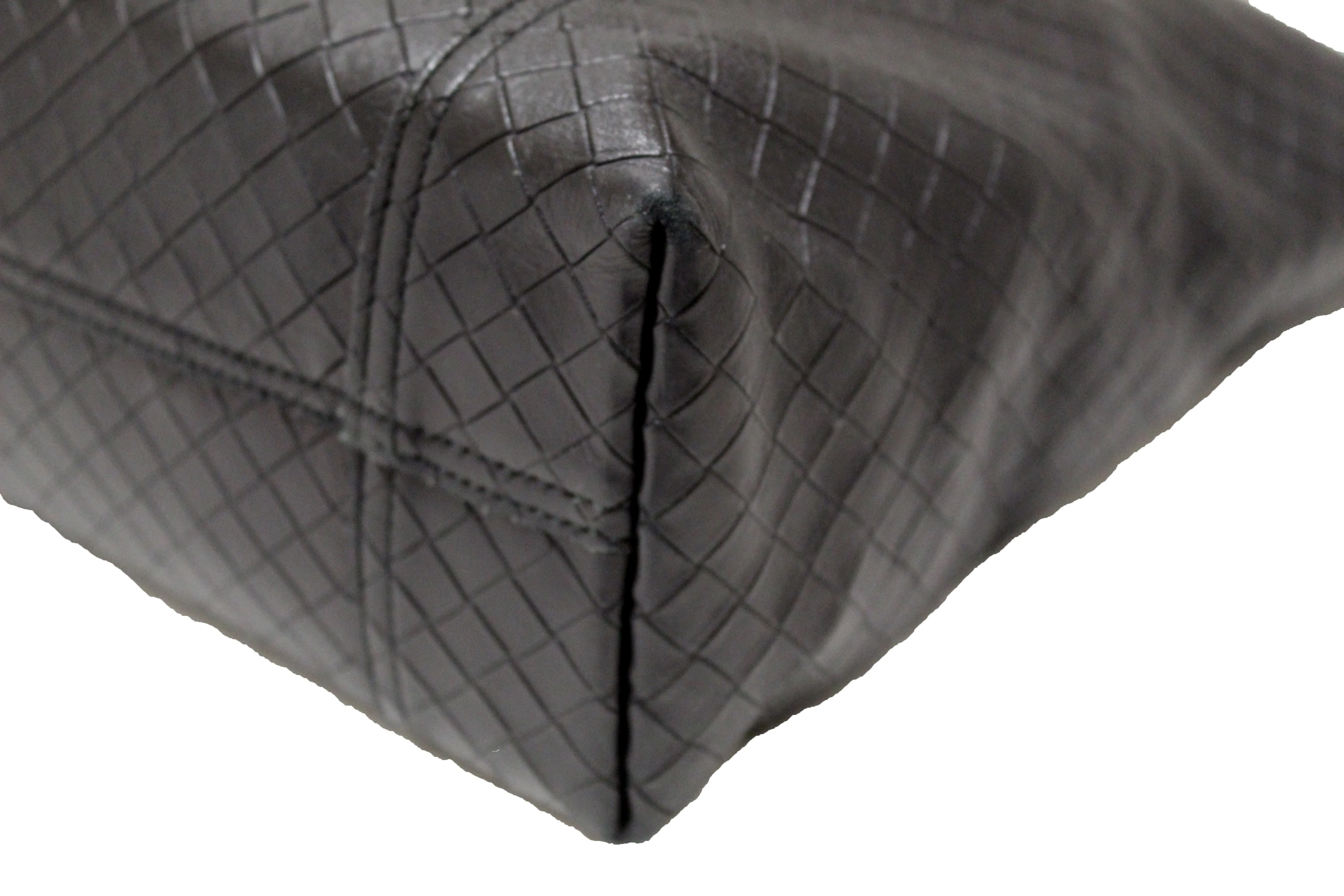 Authentic Bottega Veneta Intrecciato Embossed Black Leather Tote