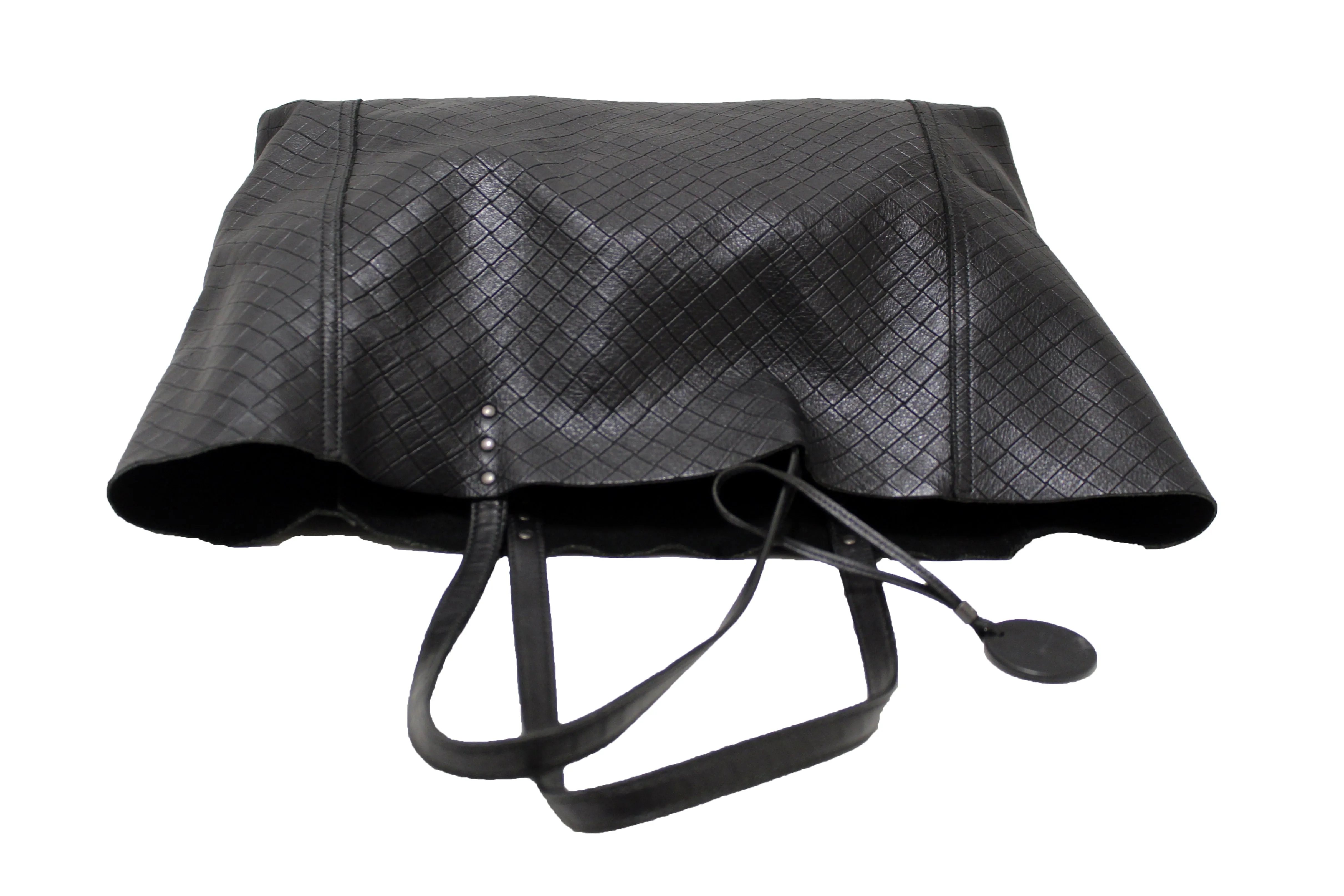 Authentic Bottega Veneta Intrecciato Embossed Black Leather Tote