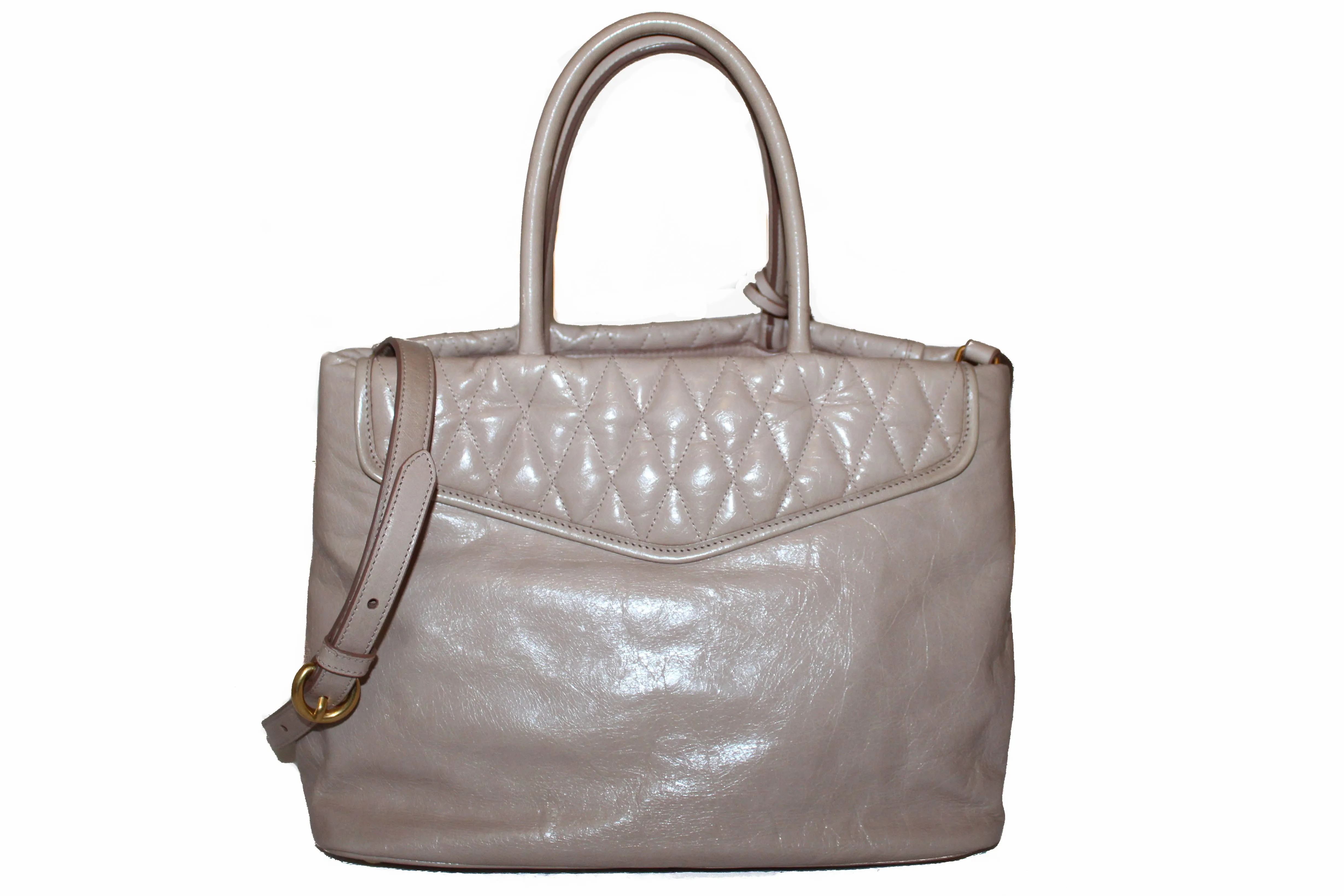 Authentic Miu Miu Cipria Vitello Shine Trapu Leather Hand Bag/Shoulder Bag