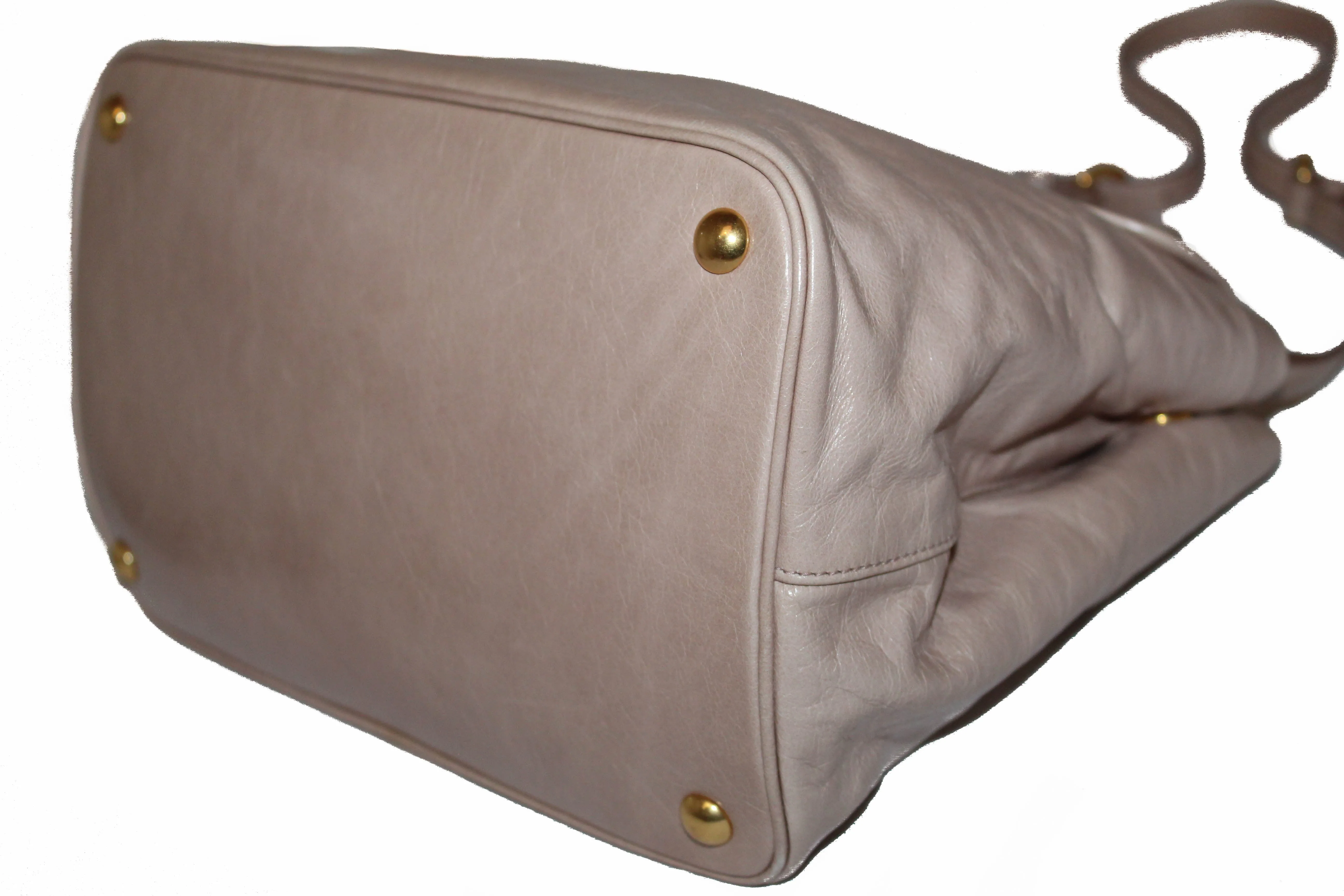 Authentic Miu Miu Cipria Vitello Shine Trapu Leather Hand Bag/Shoulder Bag