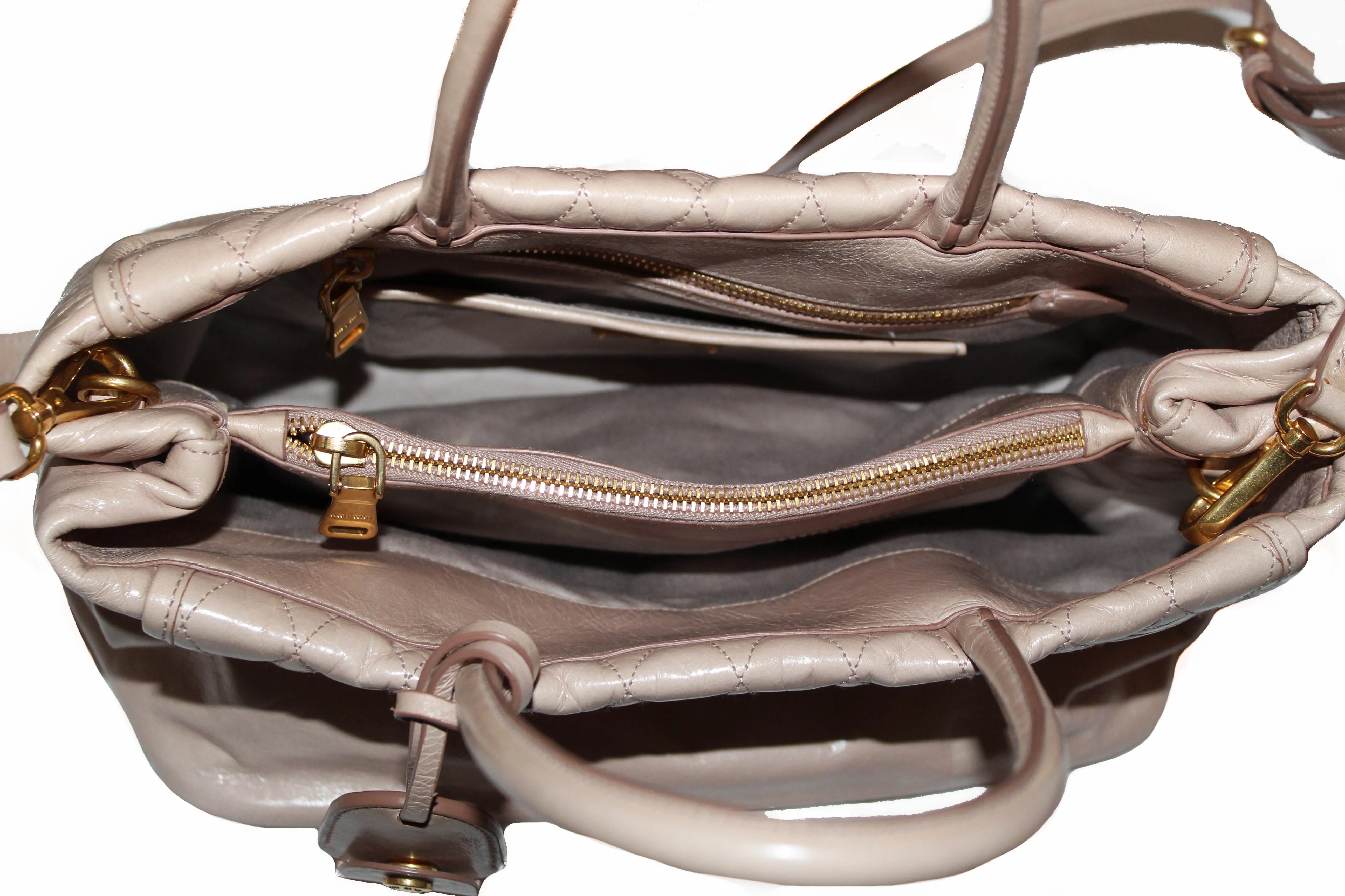 Authentic Miu Miu Cipria Vitello Shine Trapu Leather Hand Bag/Shoulder Bag