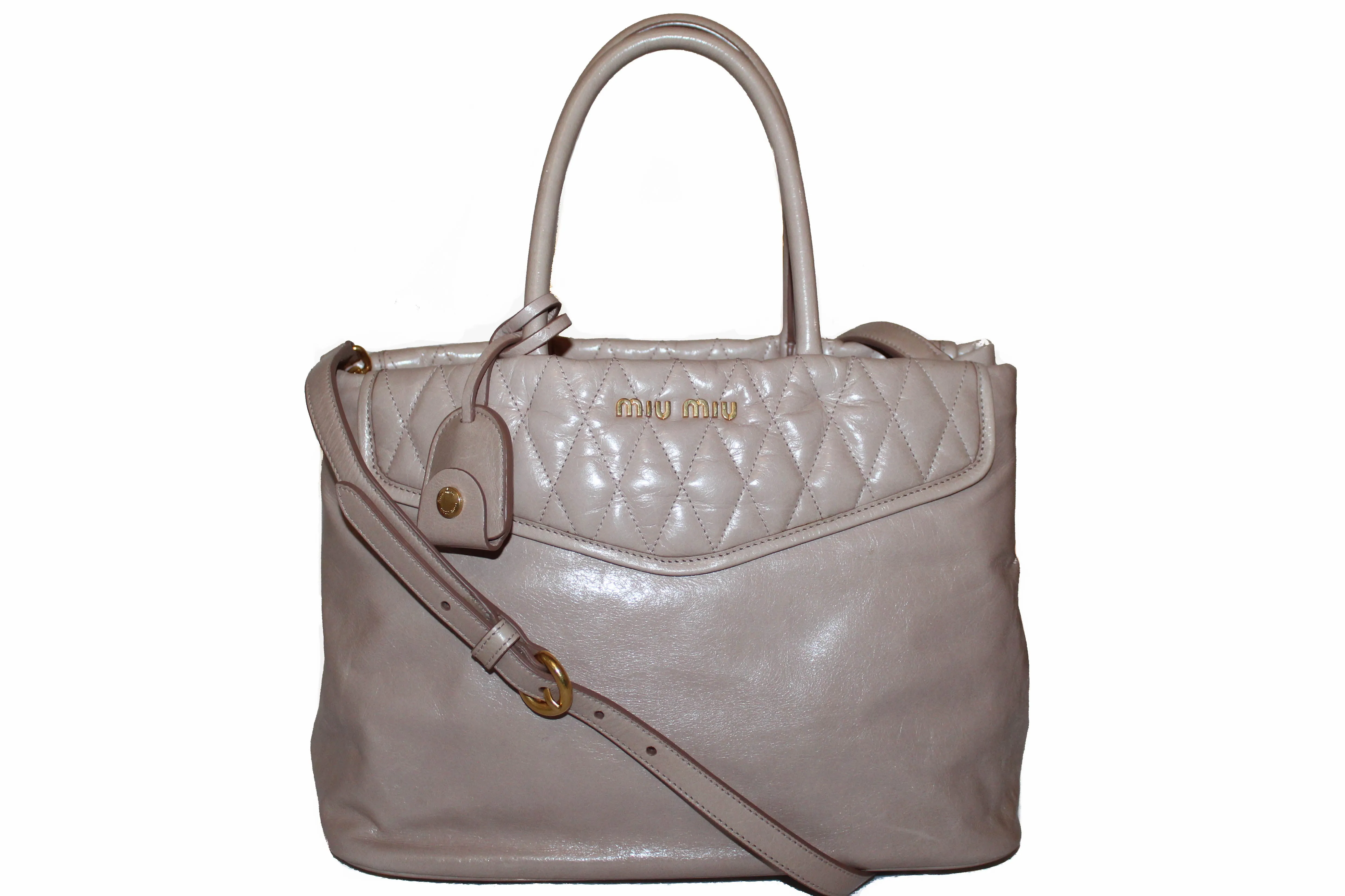 Authentic Miu Miu Cipria Vitello Shine Trapu Leather Hand Bag/Shoulder Bag