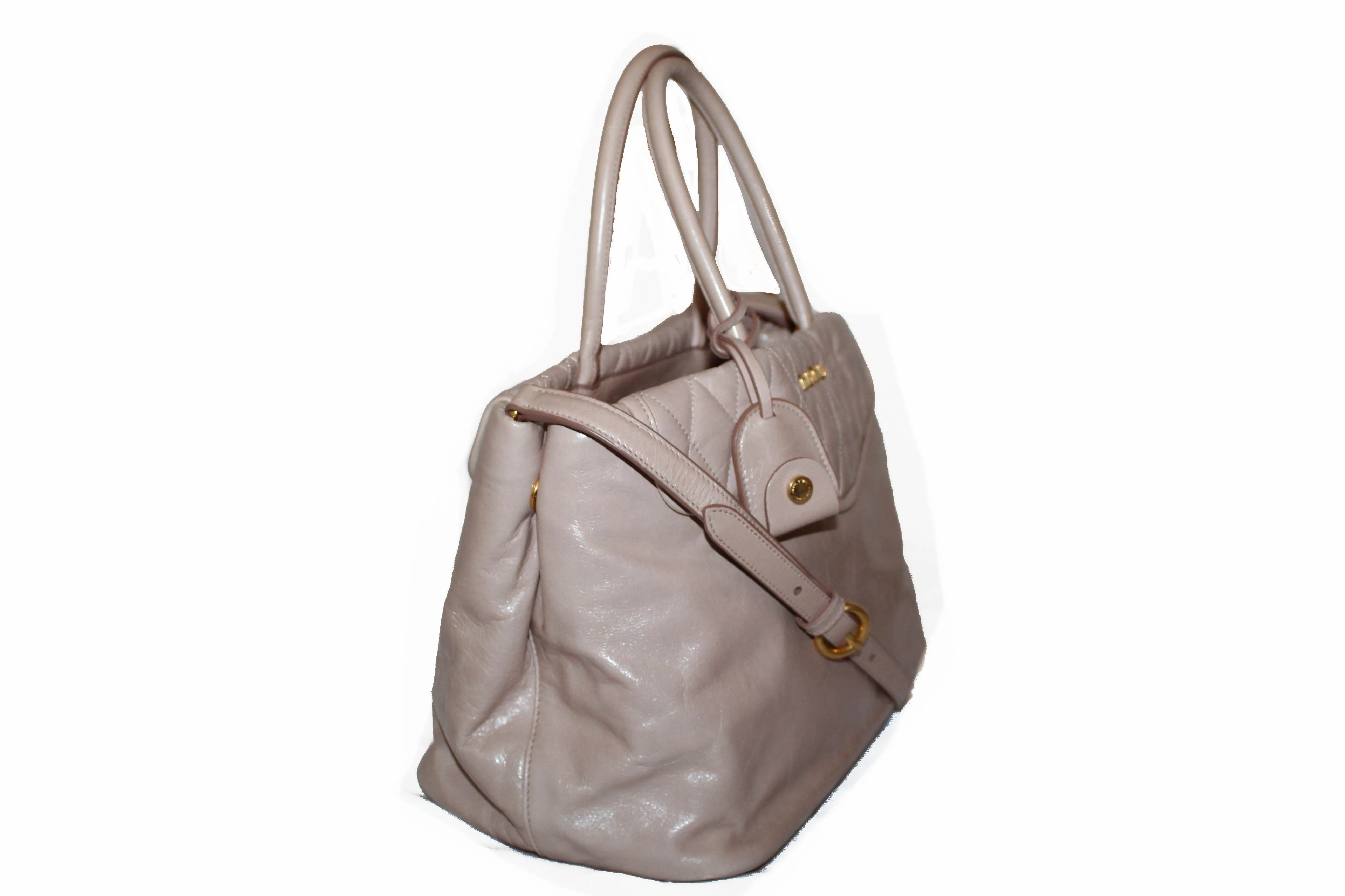 Authentic Miu Miu Cipria Vitello Shine Trapu Leather Hand Bag/Shoulder Bag