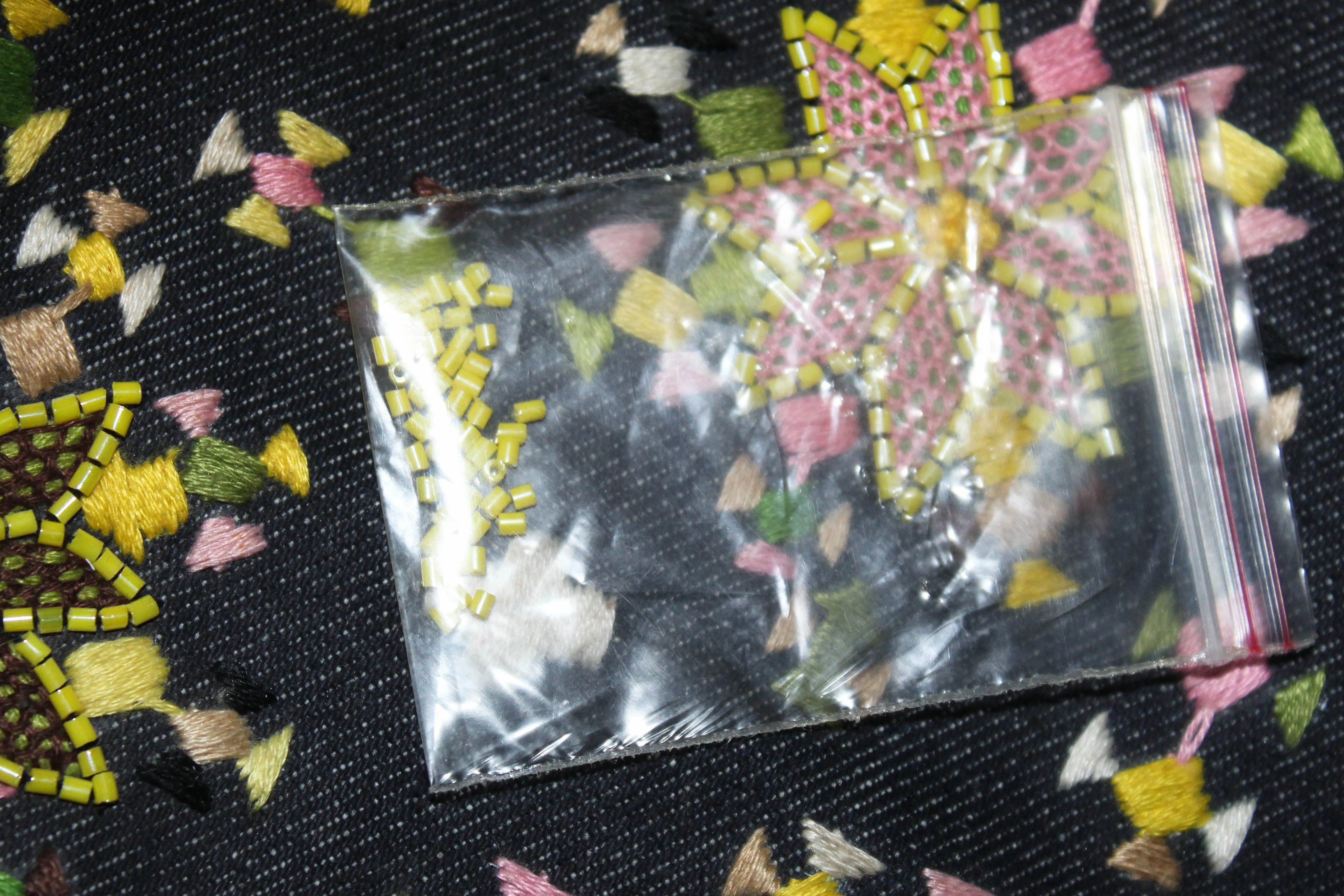 Authentic New Fendi Blue Denim Floral Embroidered Beaded Baguette Shoulder Bag