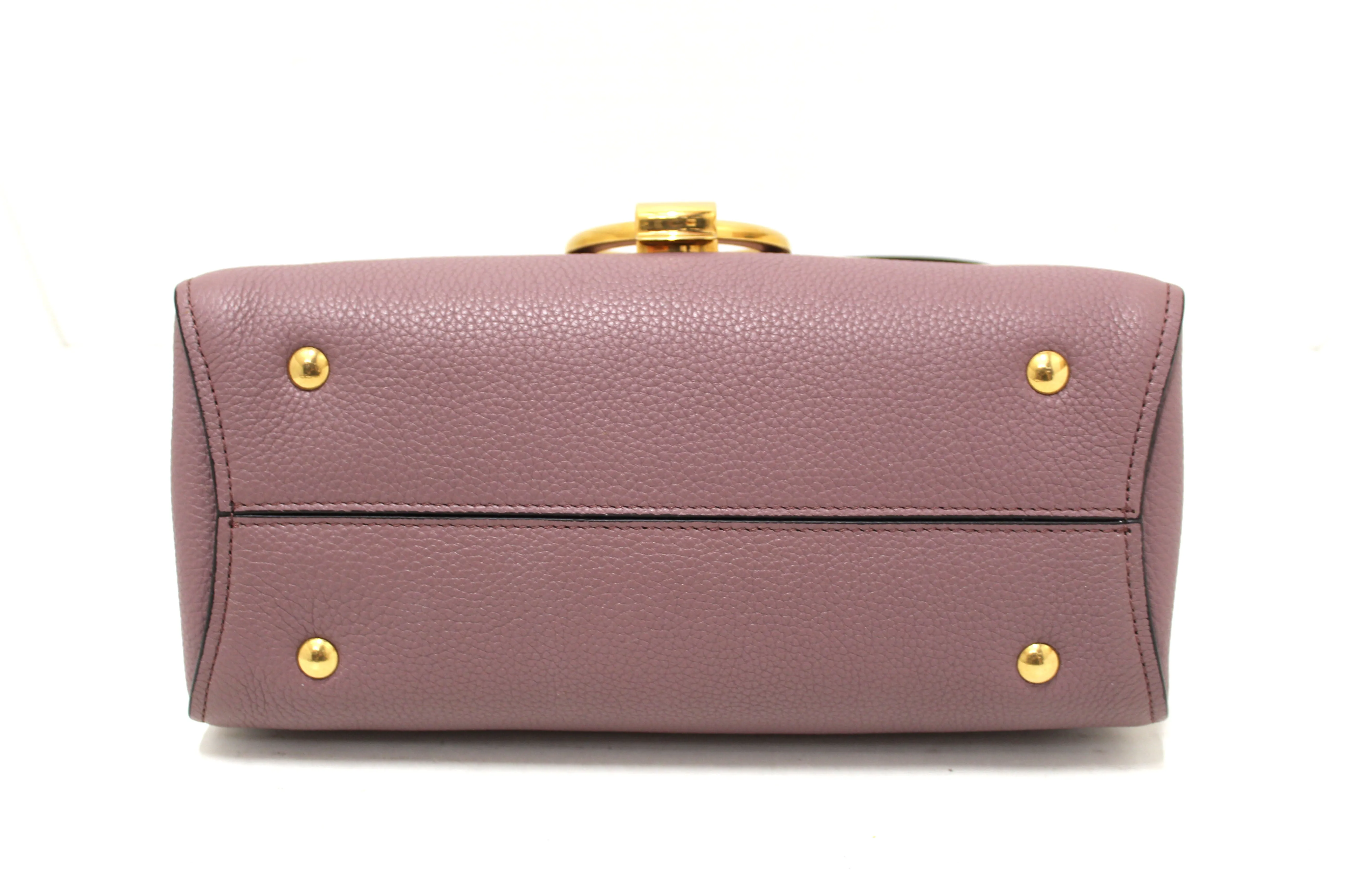 Authentic Salvatore Ferragamo Purple Pebbled Calf Leather Margot Small Top Handle Satchel Bag