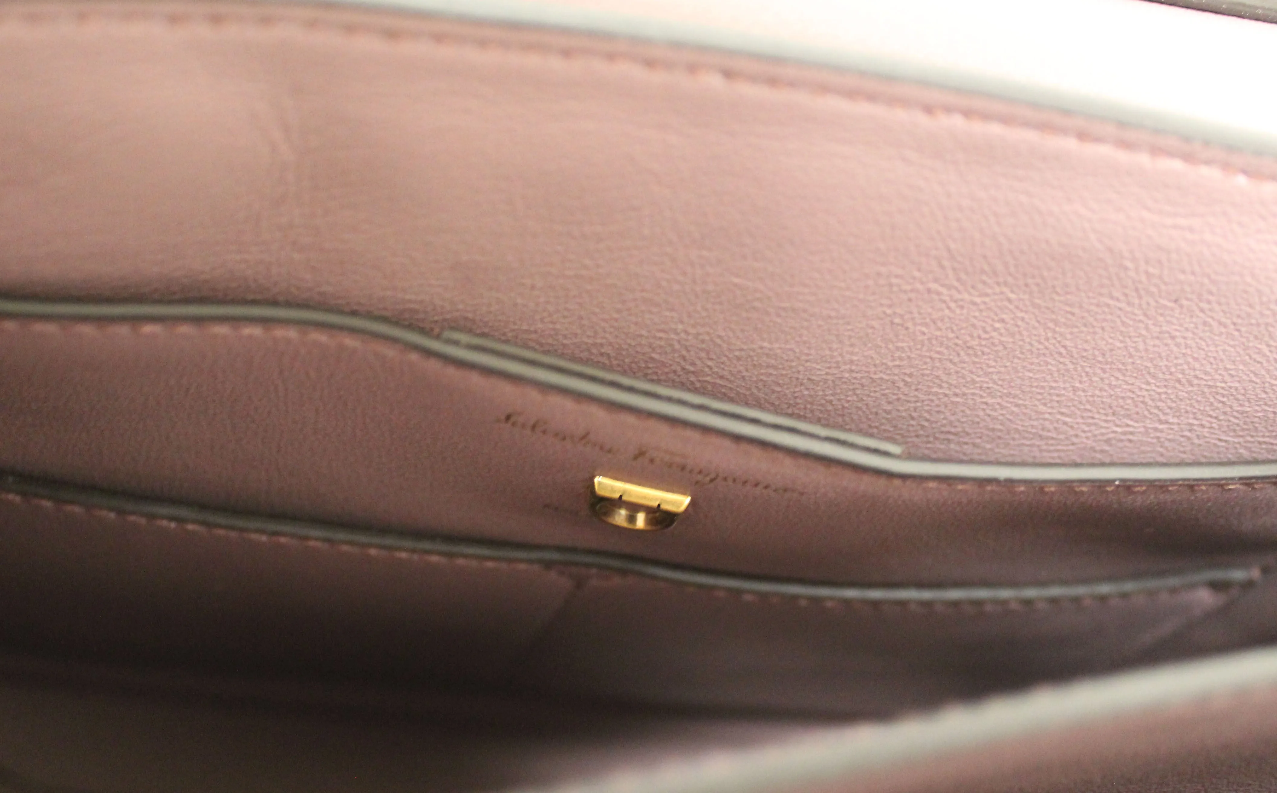 Authentic Salvatore Ferragamo Purple Pebbled Calf Leather Margot Small Top Handle Satchel Bag