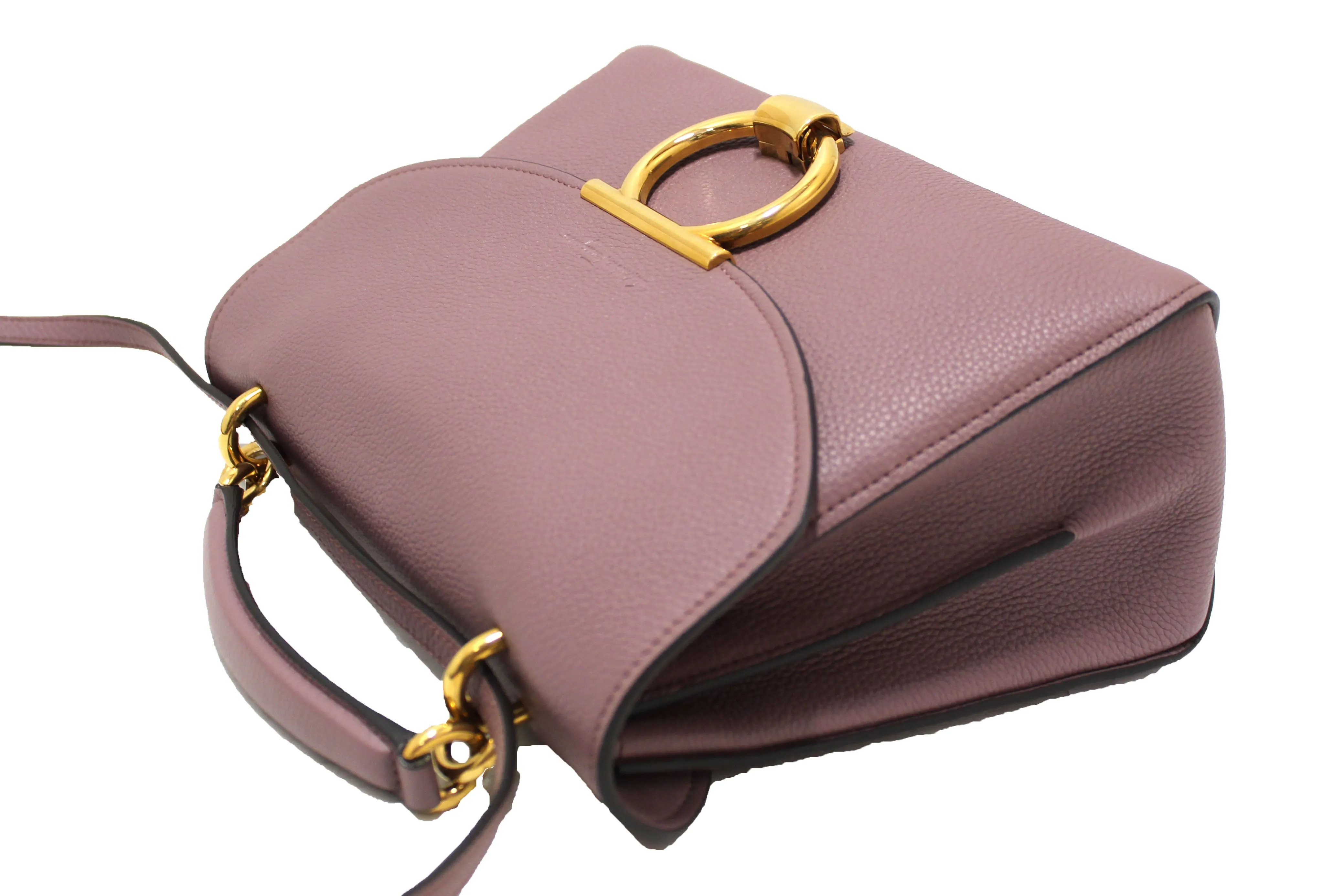 Authentic Salvatore Ferragamo Purple Pebbled Calf Leather Margot Small Top Handle Satchel Bag