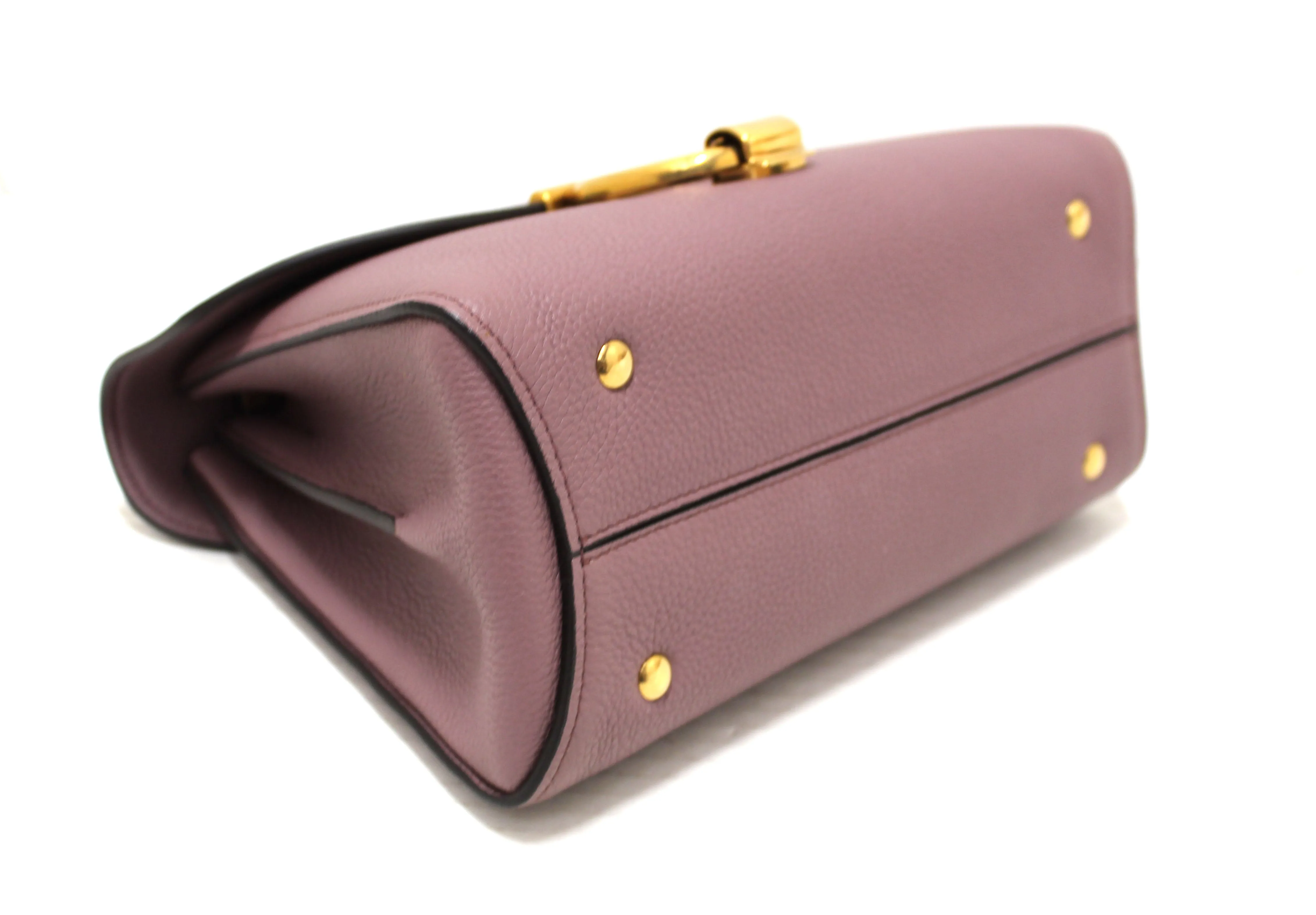 Authentic Salvatore Ferragamo Purple Pebbled Calf Leather Margot Small Top Handle Satchel Bag
