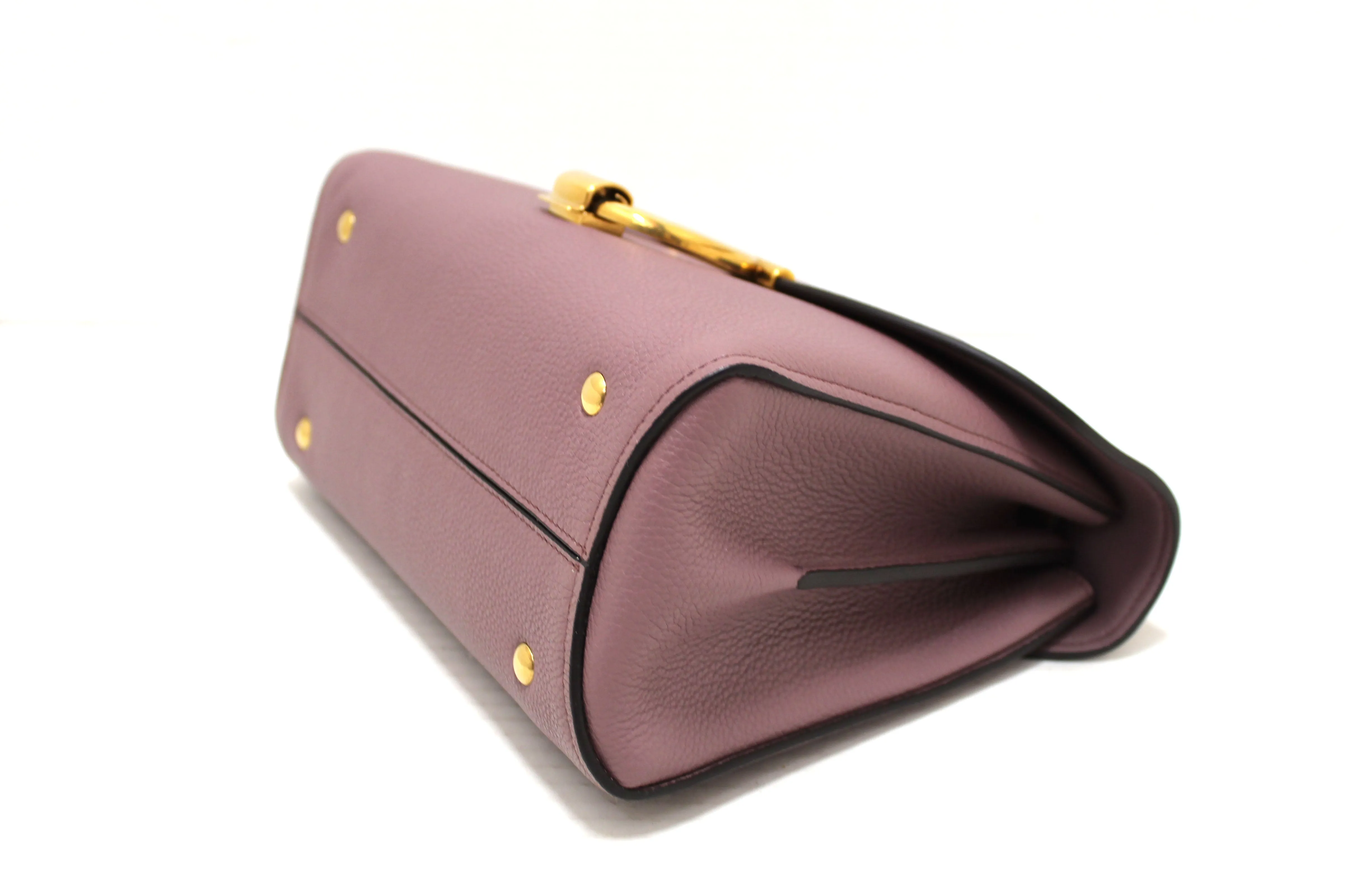 Authentic Salvatore Ferragamo Purple Pebbled Calf Leather Margot Small Top Handle Satchel Bag