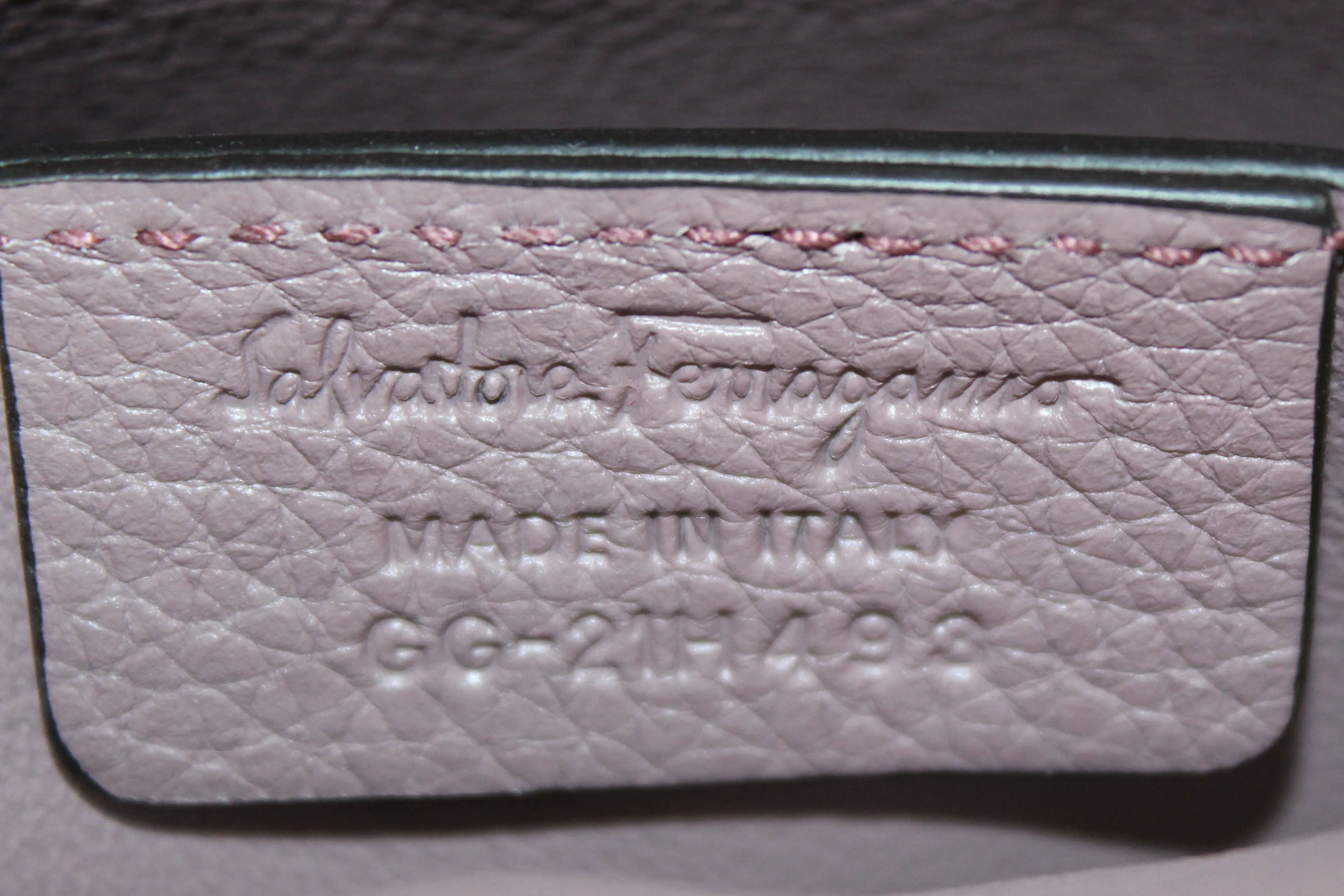 Authentic Salvatore Ferragamo Purple Pebbled Calf Leather Margot Small Top Handle Satchel Bag