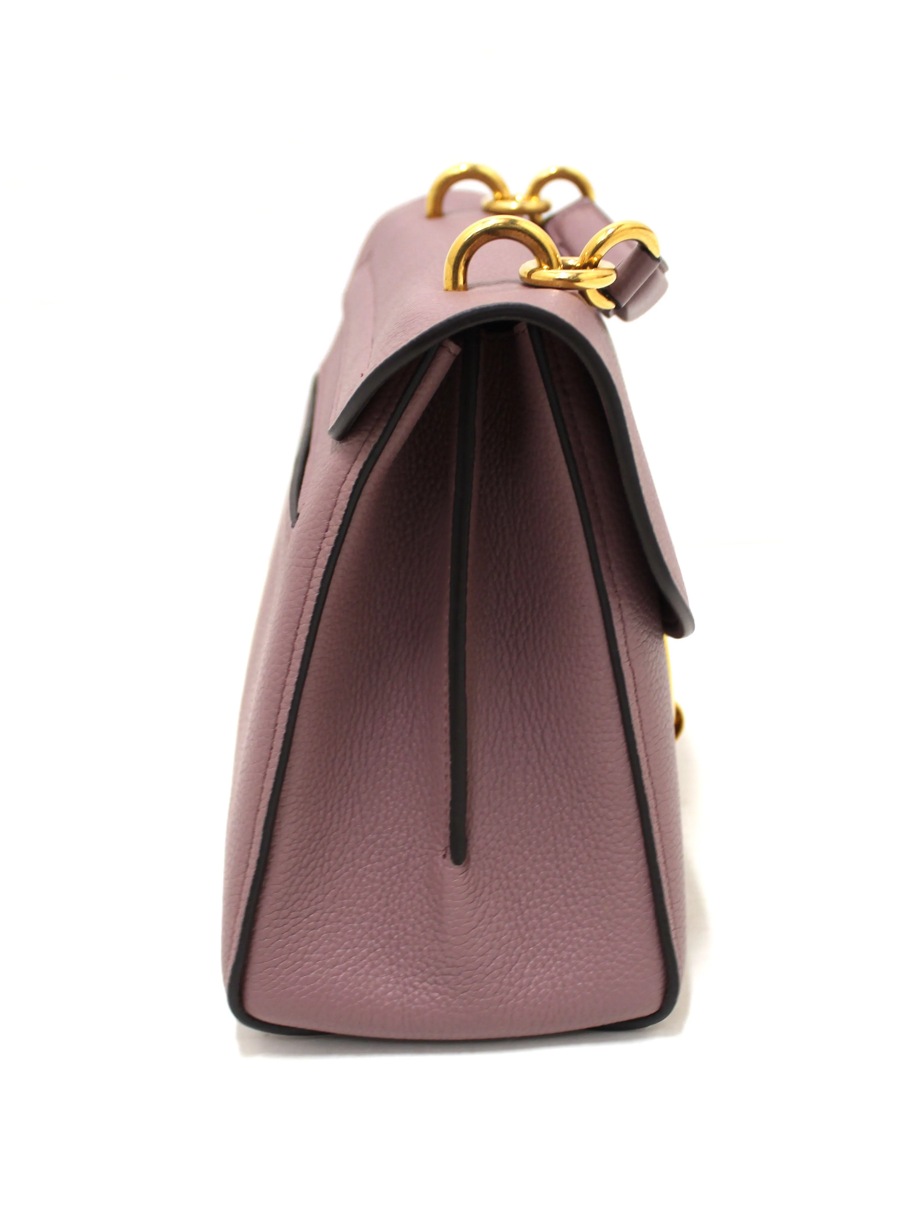 Authentic Salvatore Ferragamo Purple Pebbled Calf Leather Margot Small Top Handle Satchel Bag