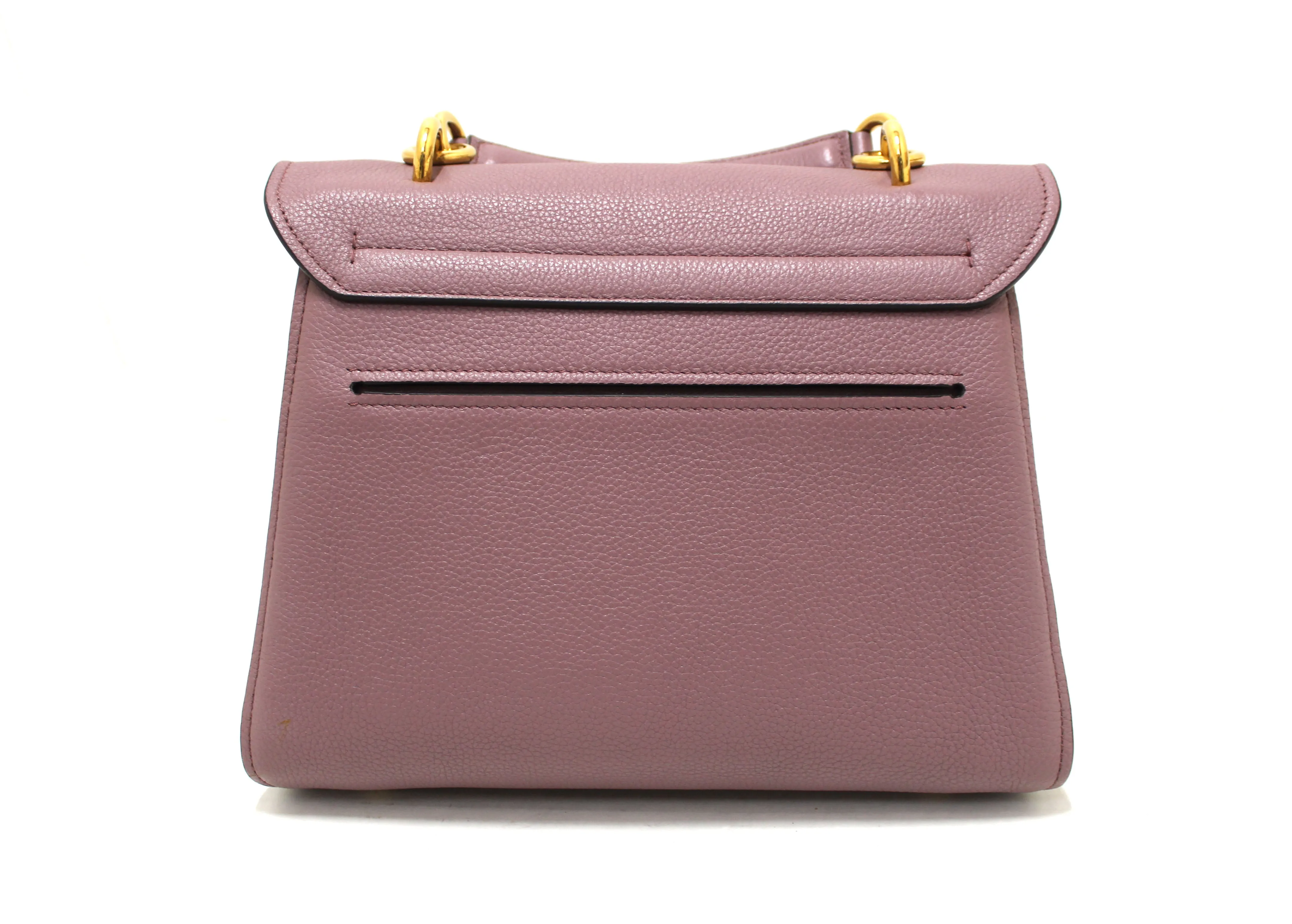 Authentic Salvatore Ferragamo Purple Pebbled Calf Leather Margot Small Top Handle Satchel Bag