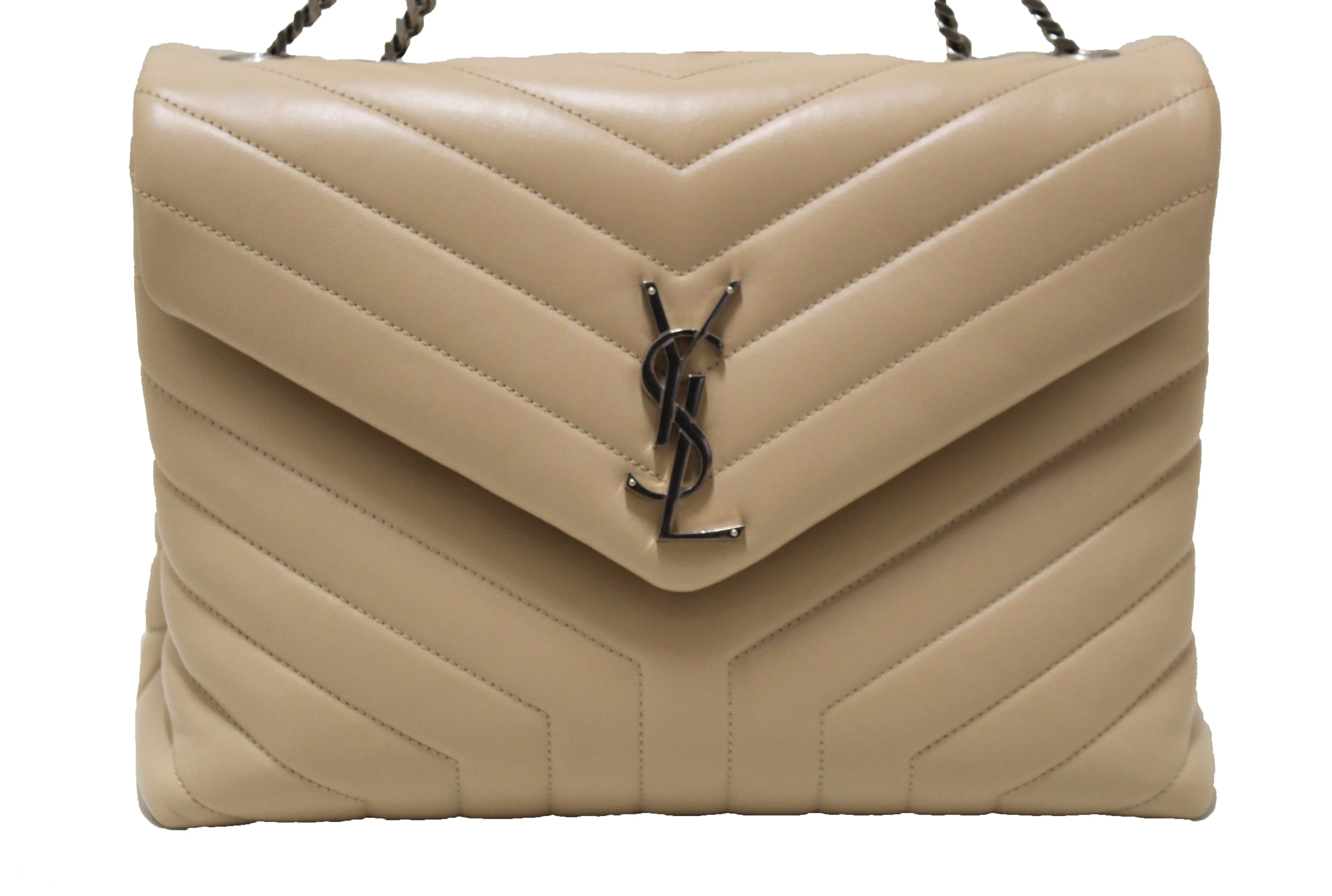 Authentic Yves Saint Laurent Dark Beige Matelasse Y Leather Medium LouLou Bag