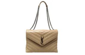 Authentic Yves Saint Laurent Dark Beige Matelasse Y Leather Medium LouLou Bag