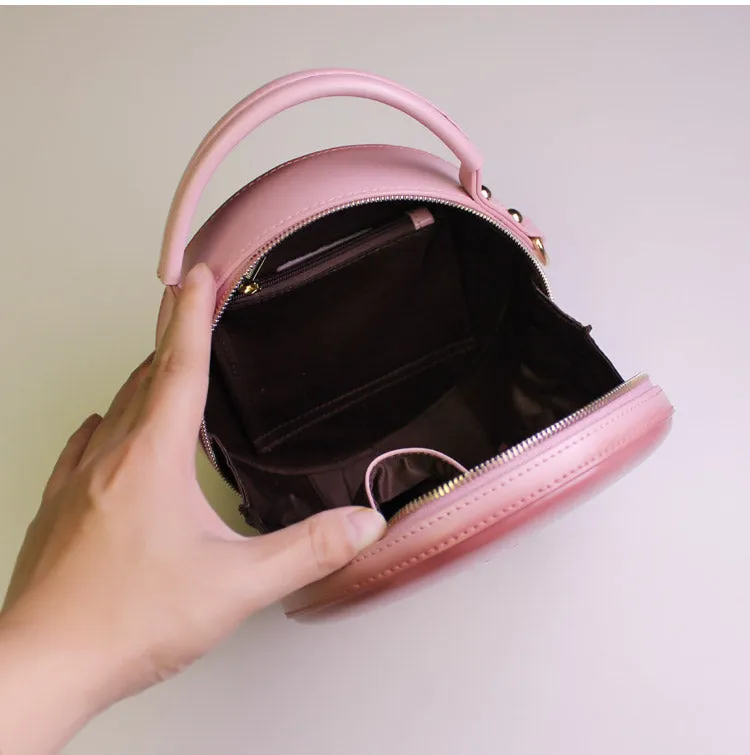 Black Leather Circle Crossbody Bag - Stylish Round Purse