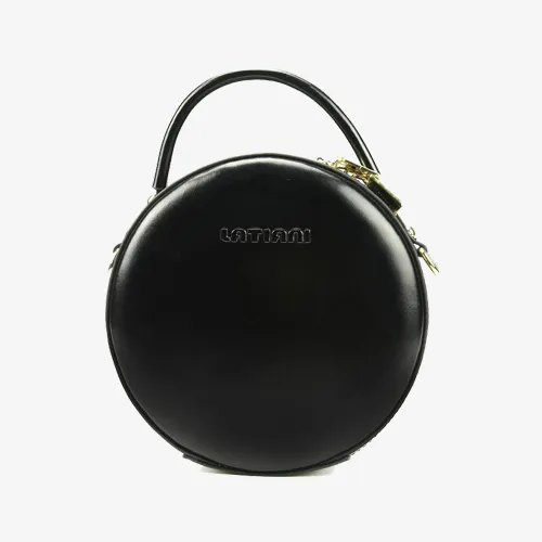 Black Leather Circle Crossbody Bag - Stylish Round Purse
