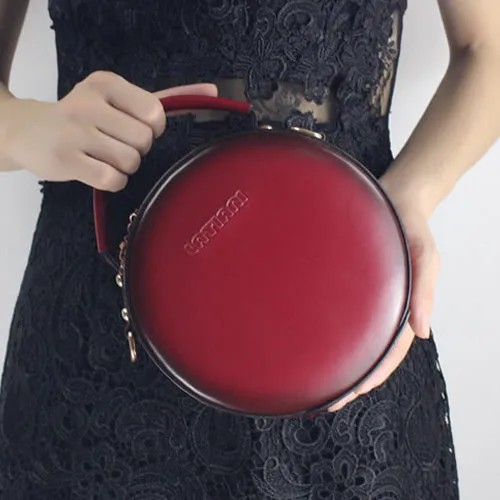 Black Leather Circle Crossbody Bag - Stylish Round Purse