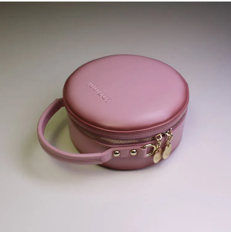 Black Leather Circle Crossbody Bag - Stylish Round Purse