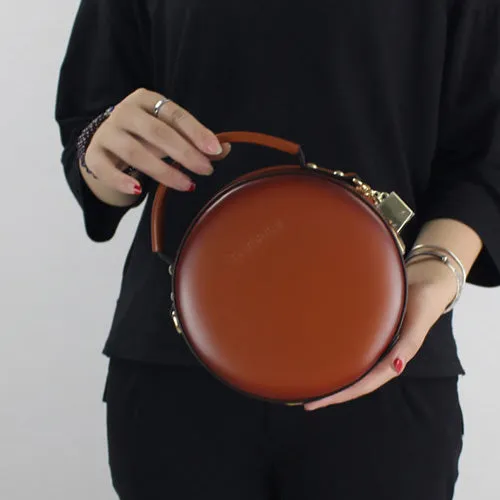 Black Leather Circle Crossbody Bag - Stylish Round Purse
