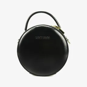 Black Leather Circle Crossbody Bag - Stylish Round Purse
