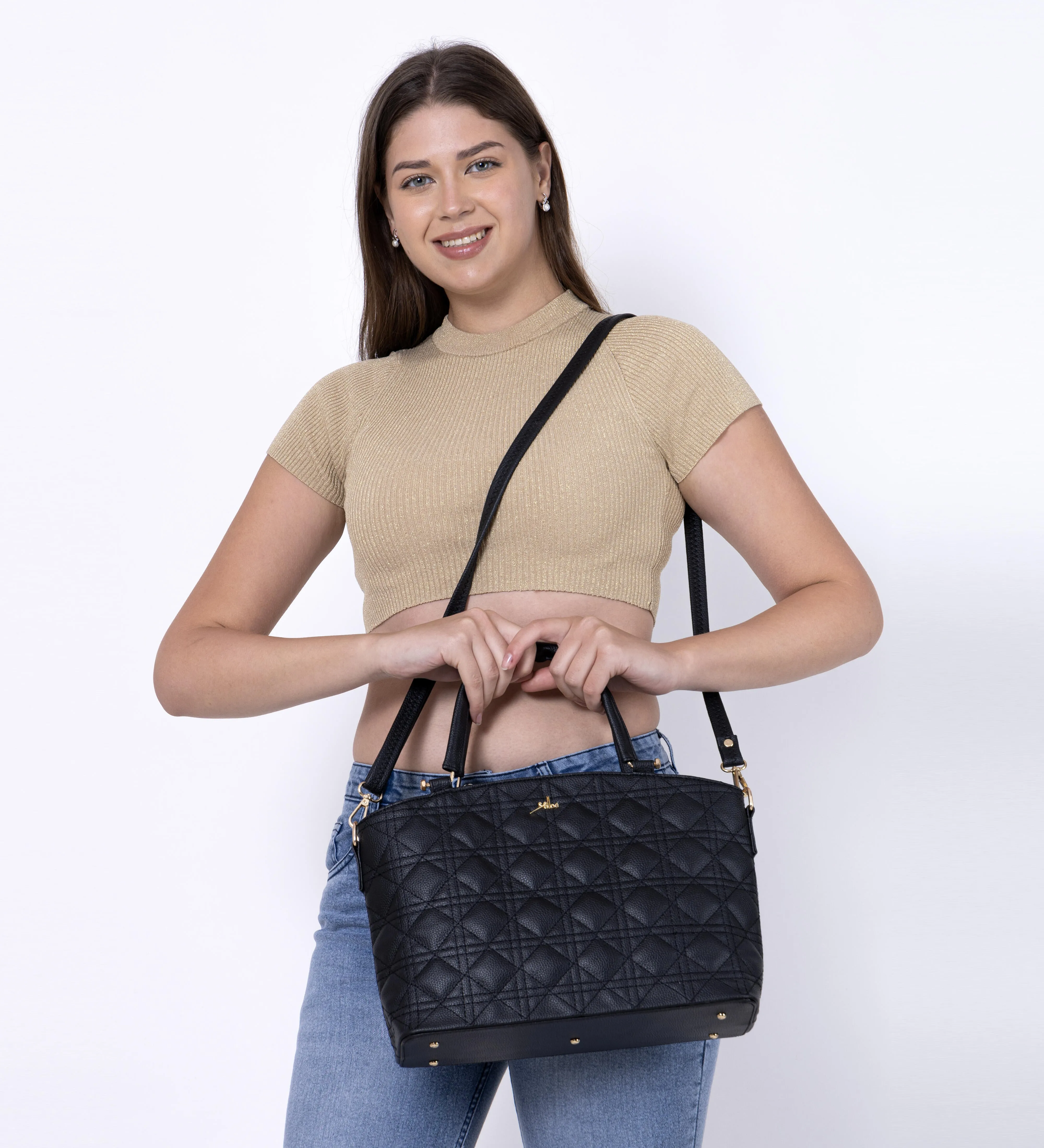 Black Spacious Quilted Hand Bag