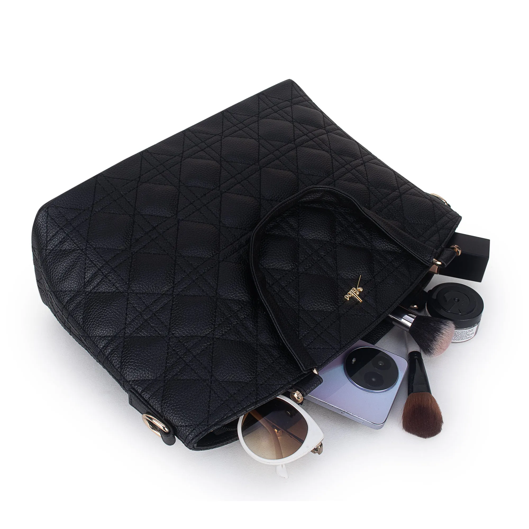 Black Spacious Quilted Hand Bag