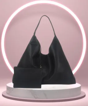 Black Synthetic Leather Handbag Bag With Hanging Pouch For Women
