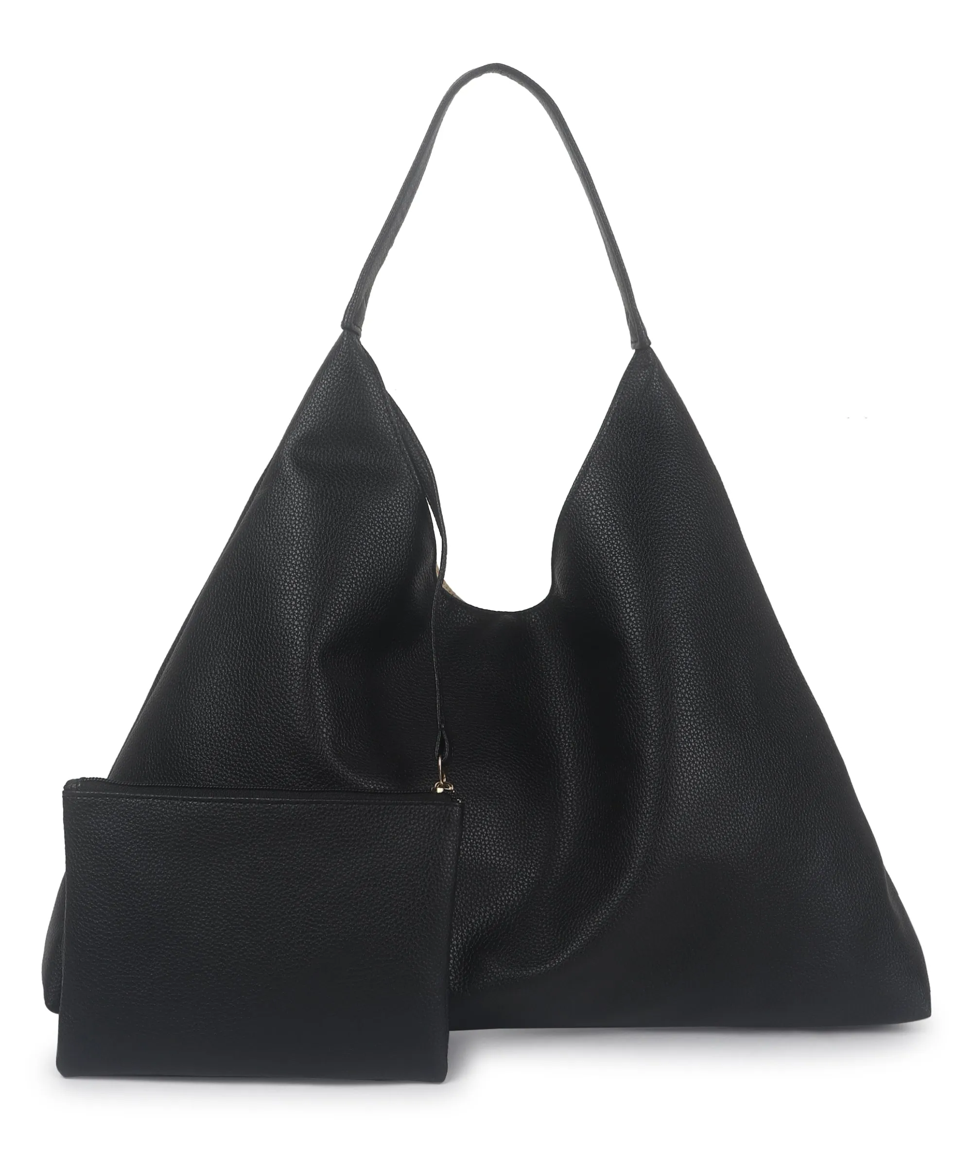 Black Synthetic Leather Handbag Bag With Hanging Pouch For Women