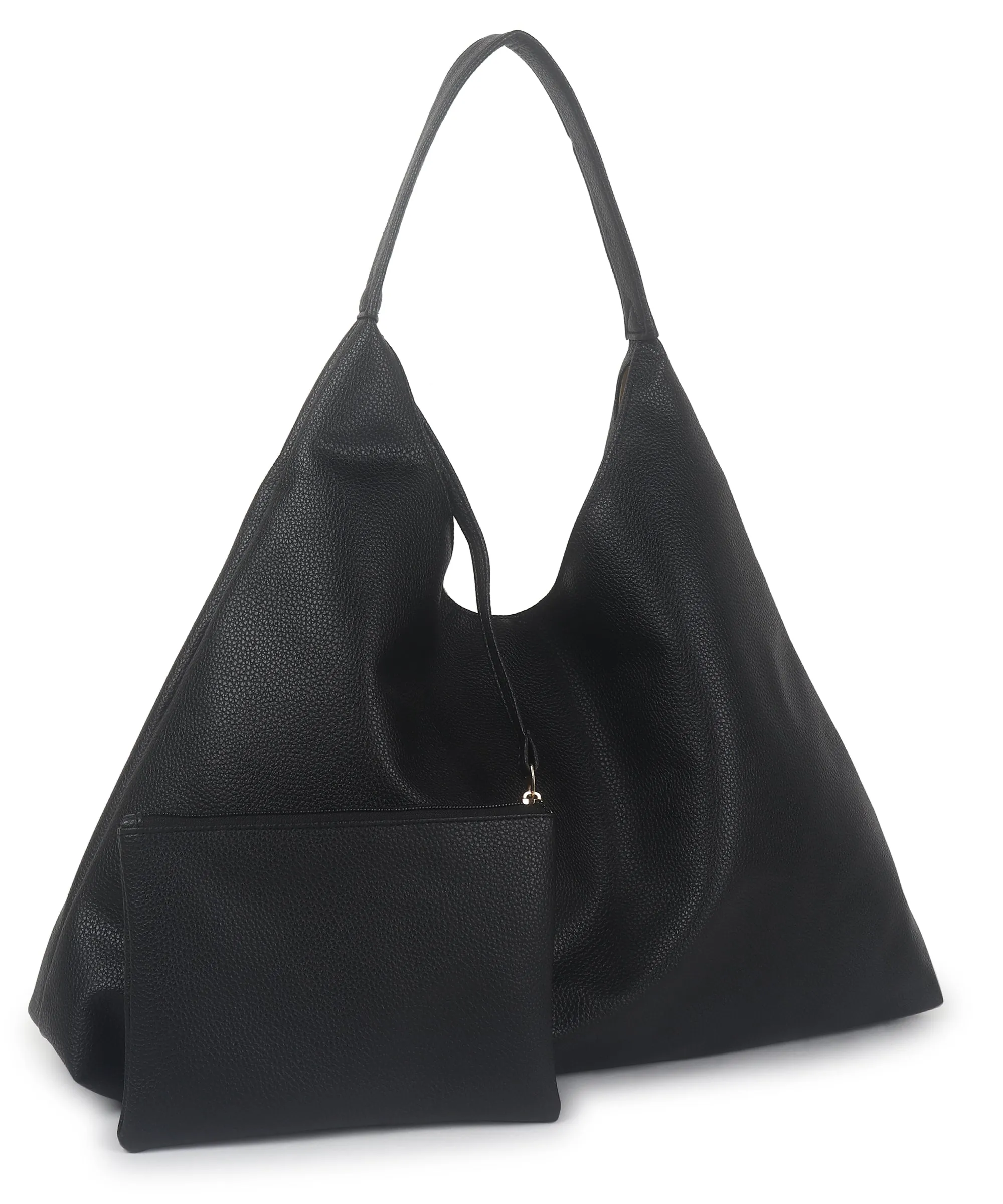 Black Synthetic Leather Handbag Bag With Hanging Pouch For Women