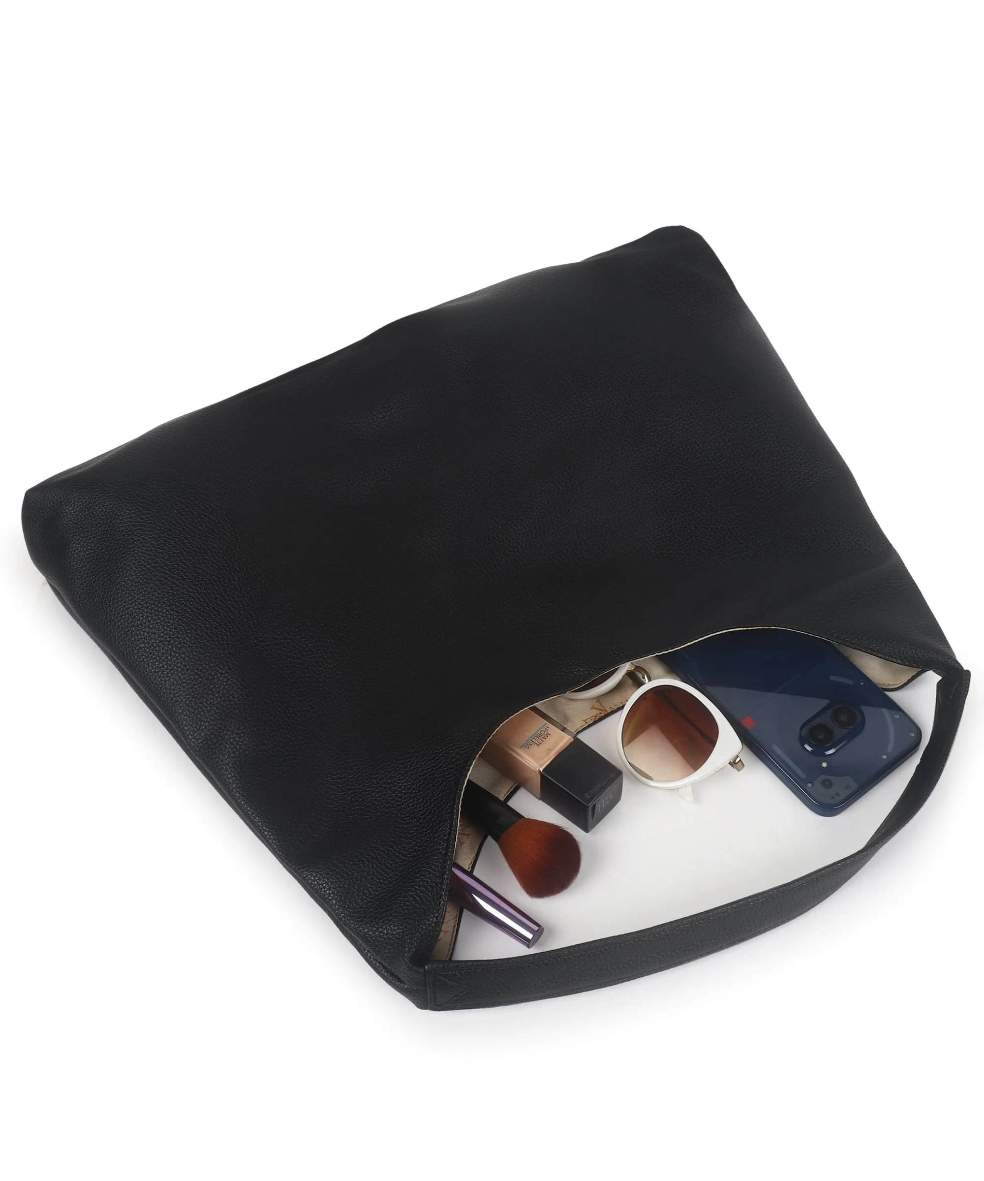 Black Synthetic Leather Handbag Bag With Hanging Pouch For Women