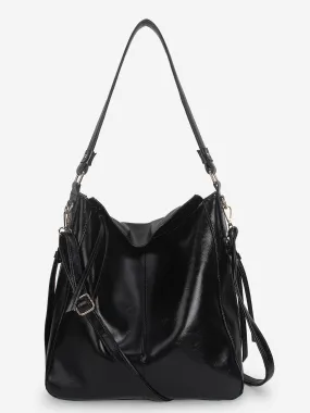 Black Synthetic Leather Handbag for Women