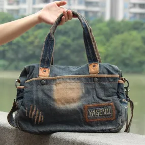 Blue Denim Mens Womens Casual Large Handbag Messenger Bags Jean Handbags Shoulder Bag For Men