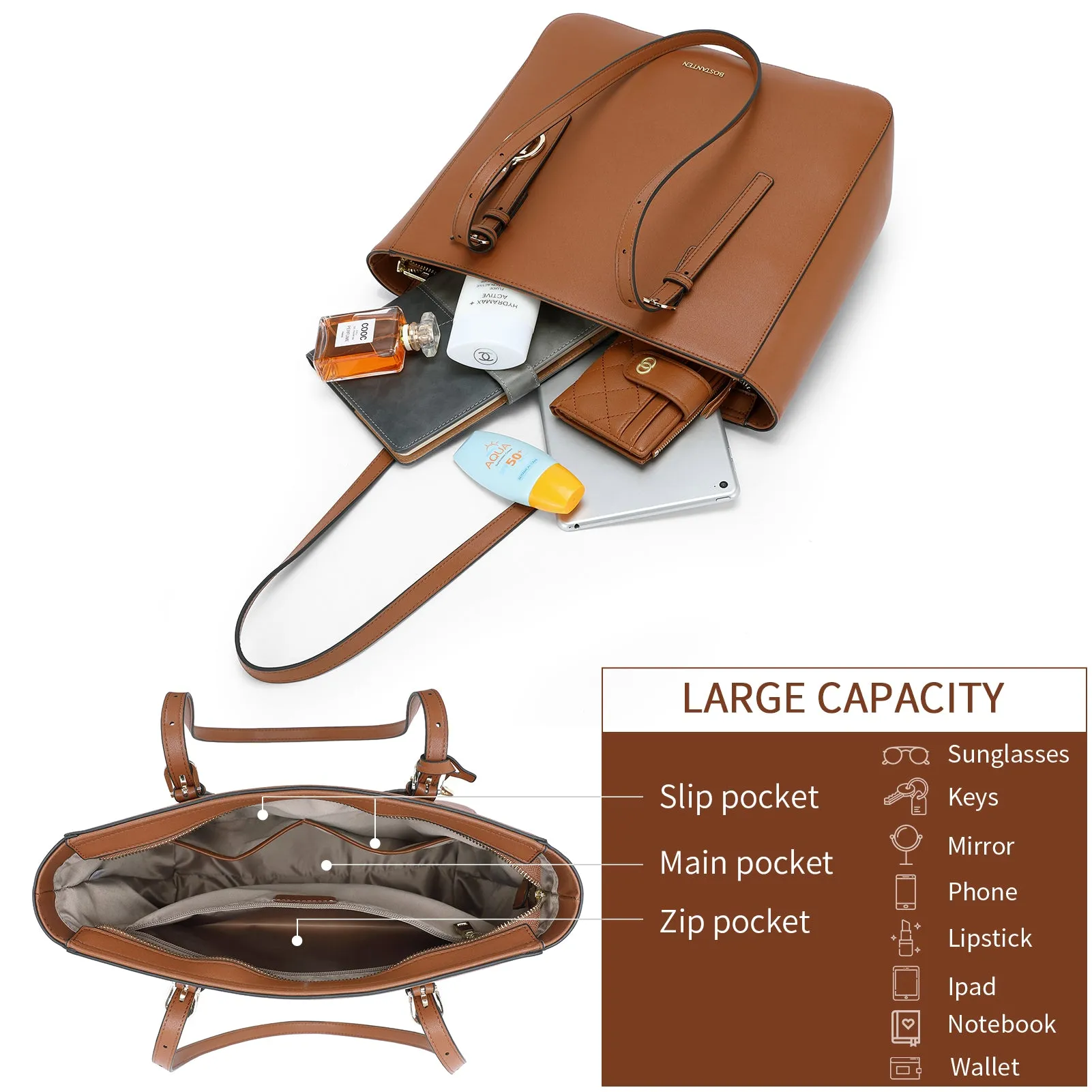 BOSTANTEN Women Handbags Genuine Leather Designer Tote Bags Work Shoulder Large Purses for Women