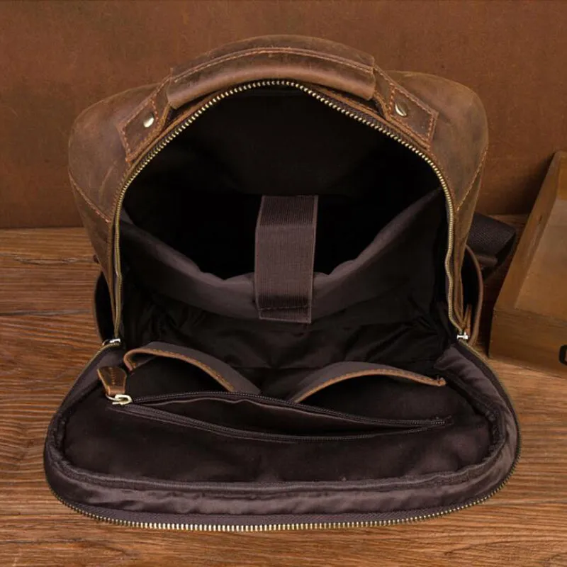 Crazy Horse Leather Backpack Men Laptop Backpack Handmade Travel Backpack
