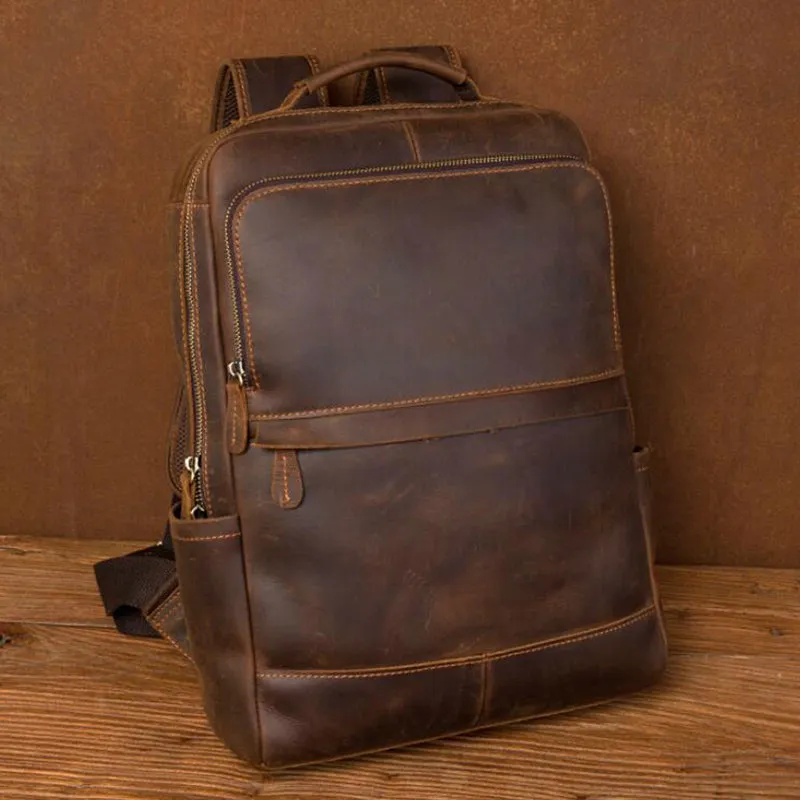 Crazy Horse Leather Backpack Men Laptop Backpack Handmade Travel Backpack