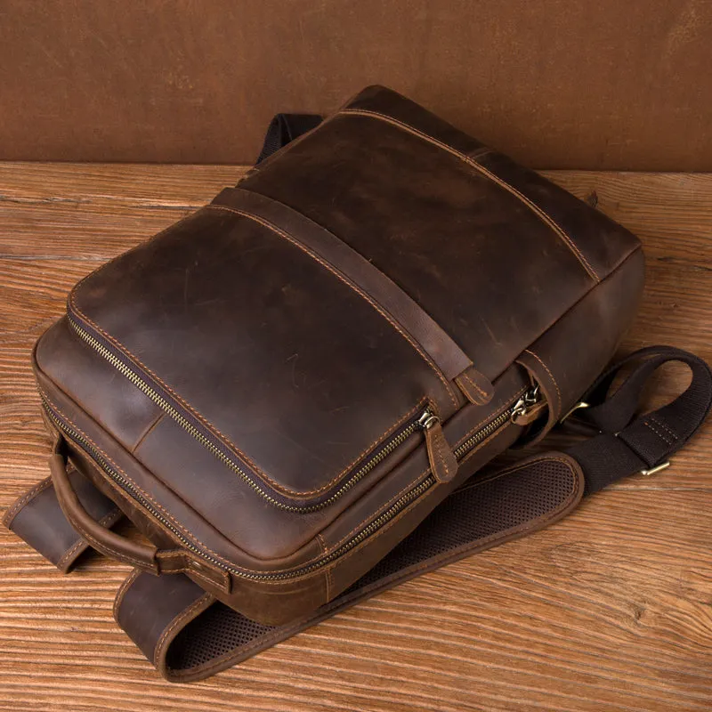 Crazy Horse Leather Backpack Men Laptop Backpack Handmade Travel Backpack