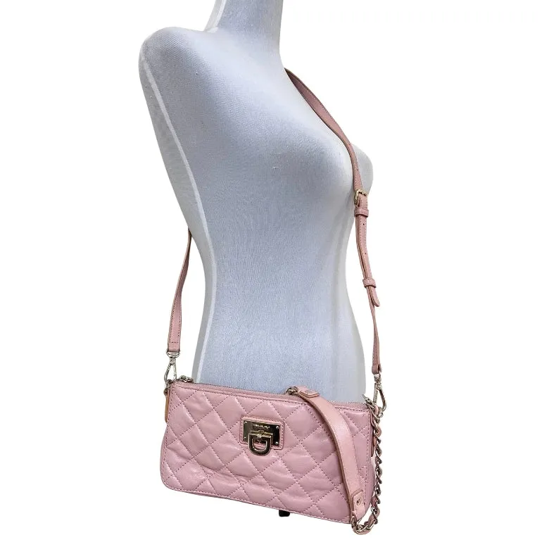 DKNY Quilted Leather Zip Chain Shoulder Bag