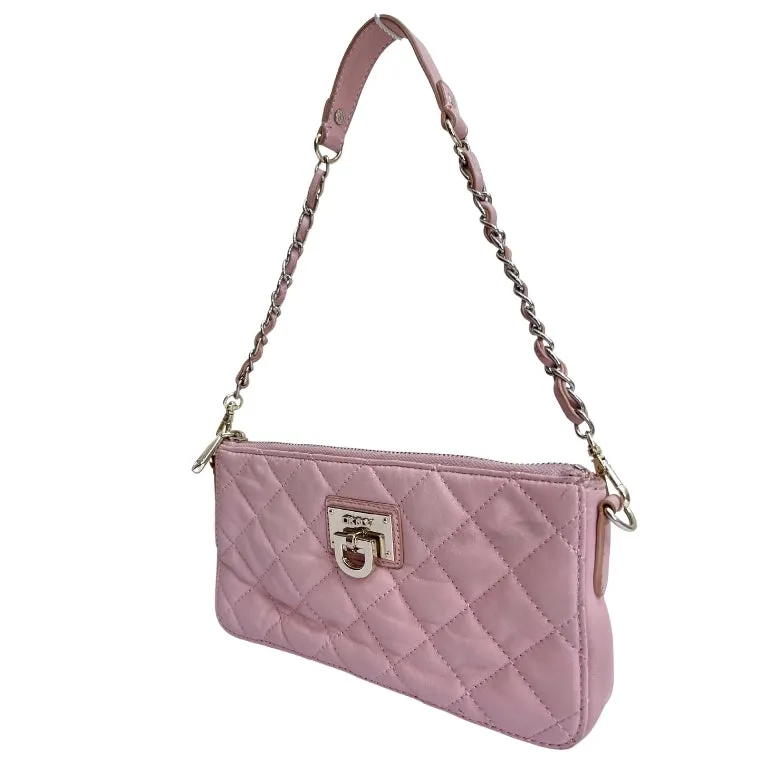 DKNY Quilted Leather Zip Chain Shoulder Bag